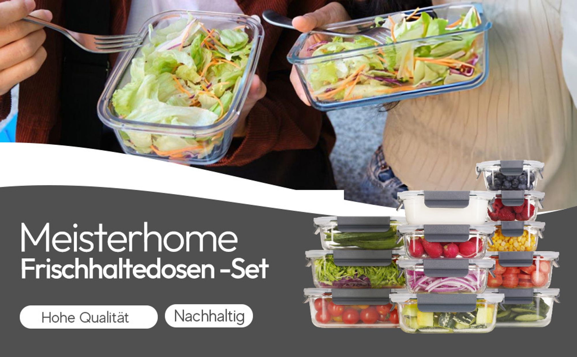 Meisterhome® Frischhaltedosen Glas - Ofenschalen Set – Mit Deckel - Aufbewahrungsbox - Ofen – Meal Prep Behälter - 12-teiliges Set - Luftdicht - Frischhaltedose aus Glas - BPA-frei  Spülmaschinen-, Mikrowellen-, und Gefriergeeignet