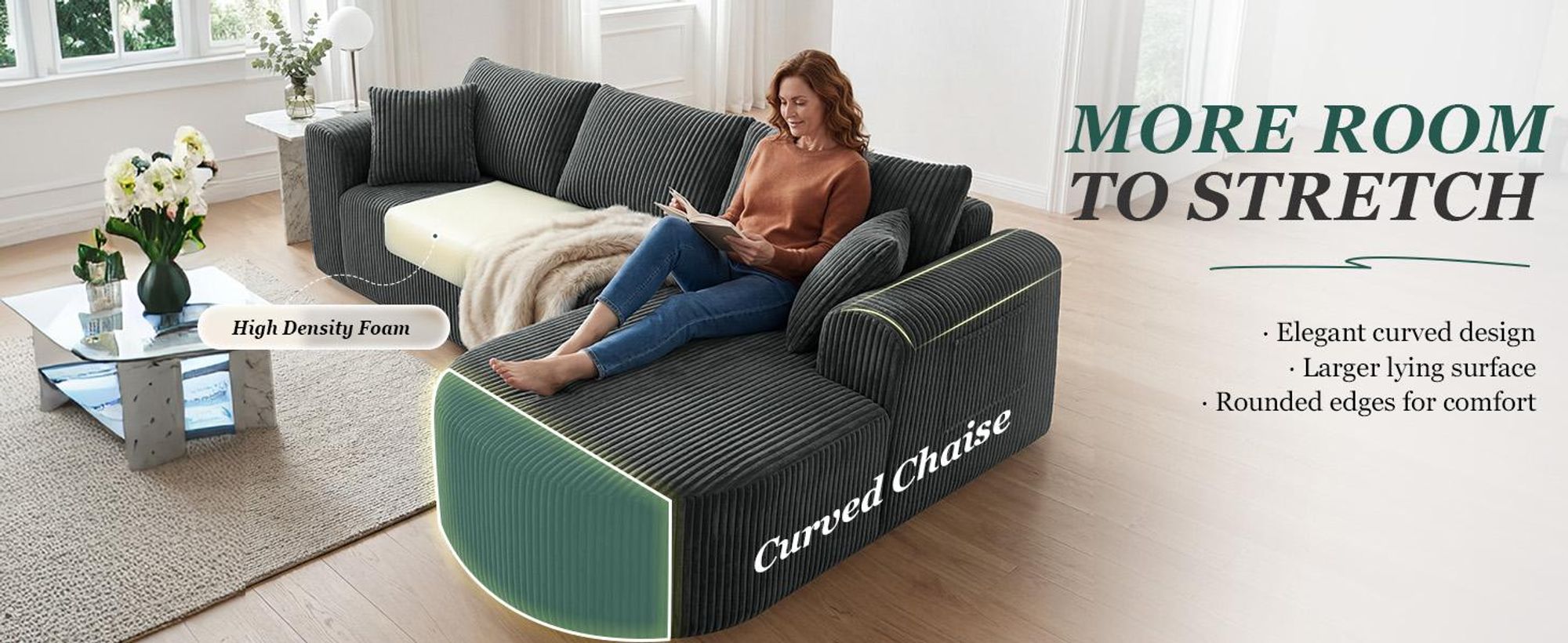 Divano angolare con funzione letto, divano modulare in velluto senza braccioli, divano con chaise longue, divano a forma di L con funzione letto, divani componibili con cuscini e tasche laterali, lunghezza 243 cm