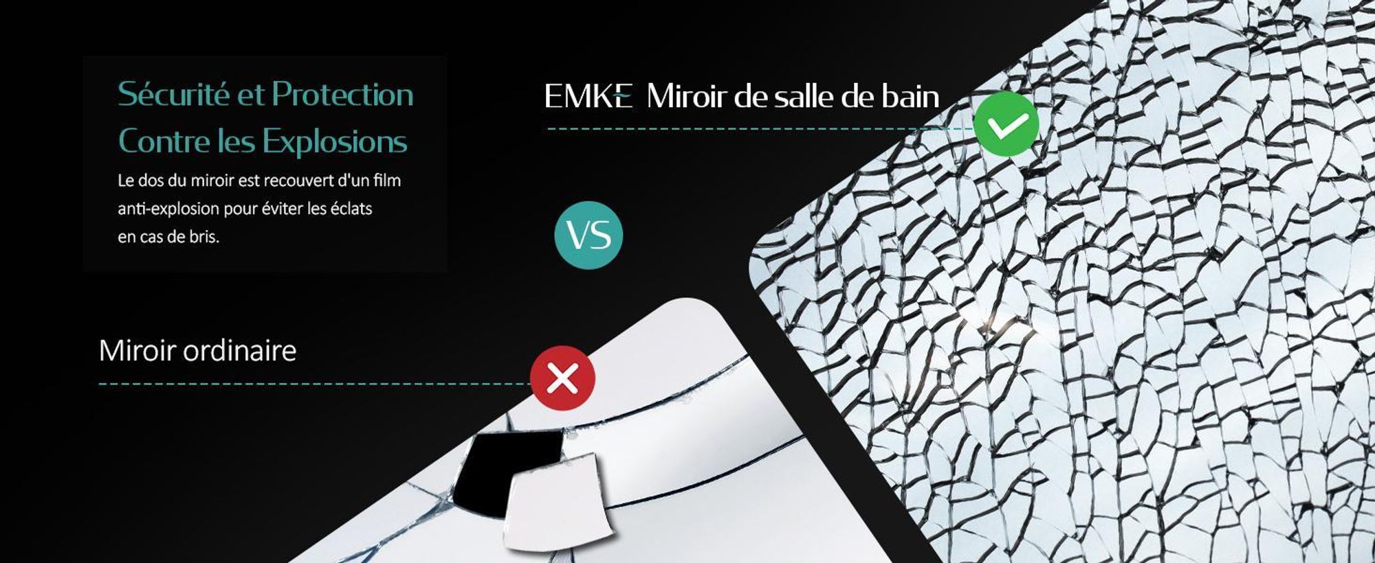 EMKE LED Miroir de salle de bain 80x60cm Miroir de salle de bain avec éclairage blanc froid Miroir de salle de bain lumineux Miroir mural avec interrupteur tactile + antibuée