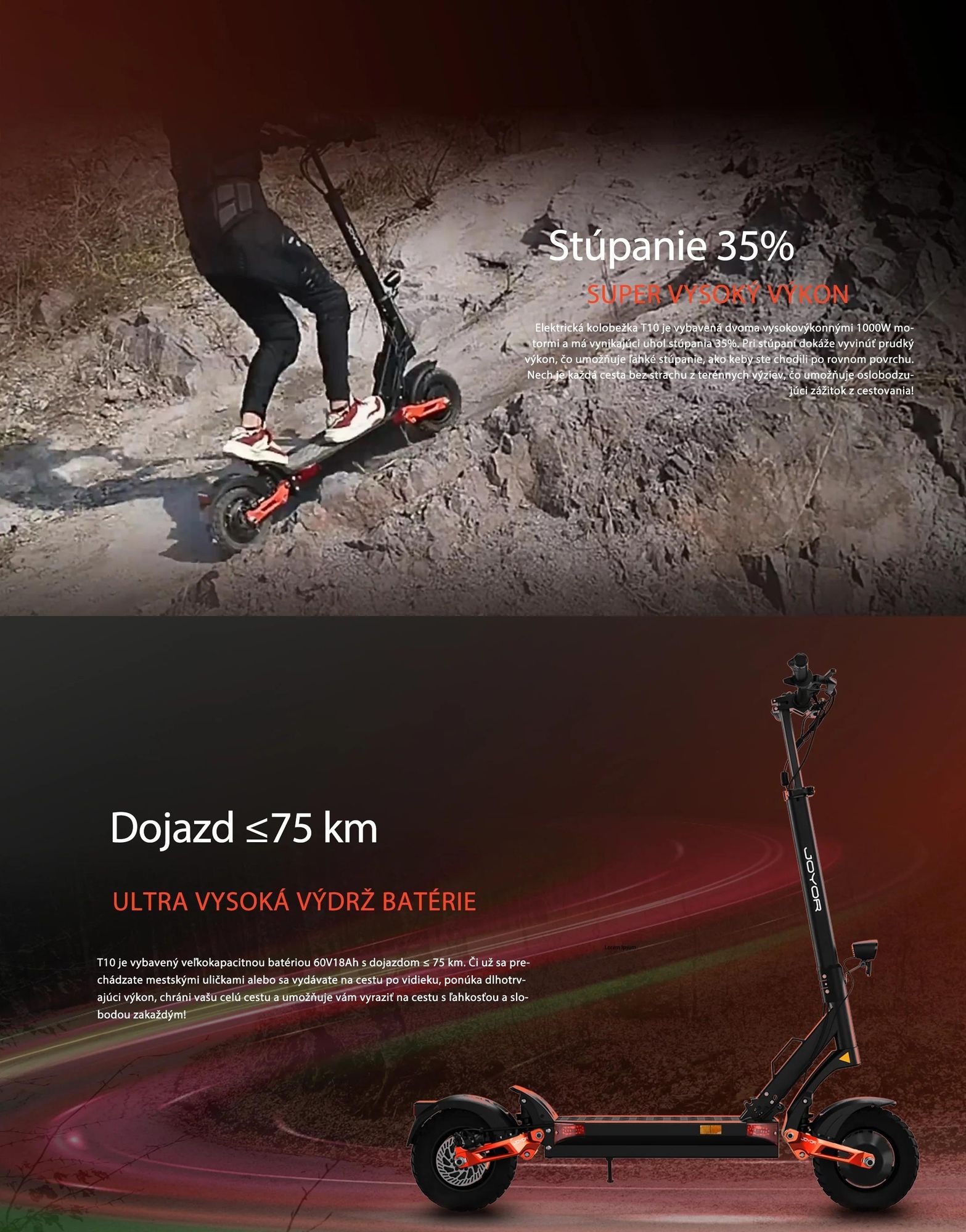 JOYOR T10 Skladateľný Elektrický Kolobežka - 2×1000W Motor 60V18AH Batéria 10-palcové Pneumatiky Hydraulické Kotúčové Brzdy - Čierna