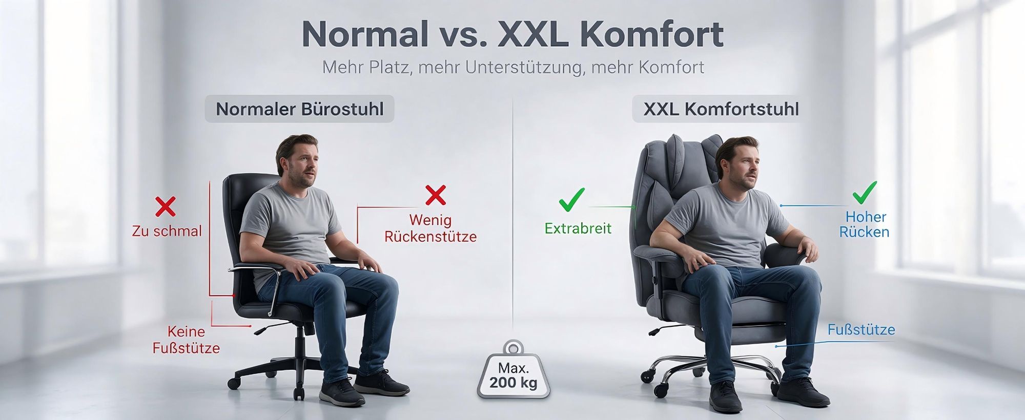 XXL Schreibtischstuhl Ergonomischer gamingstuhl mit Fußstütze, belastbar bis 200kg,Schreibtischstuhl mit Lendenkissen, Bequem Breiter Sitzfläche