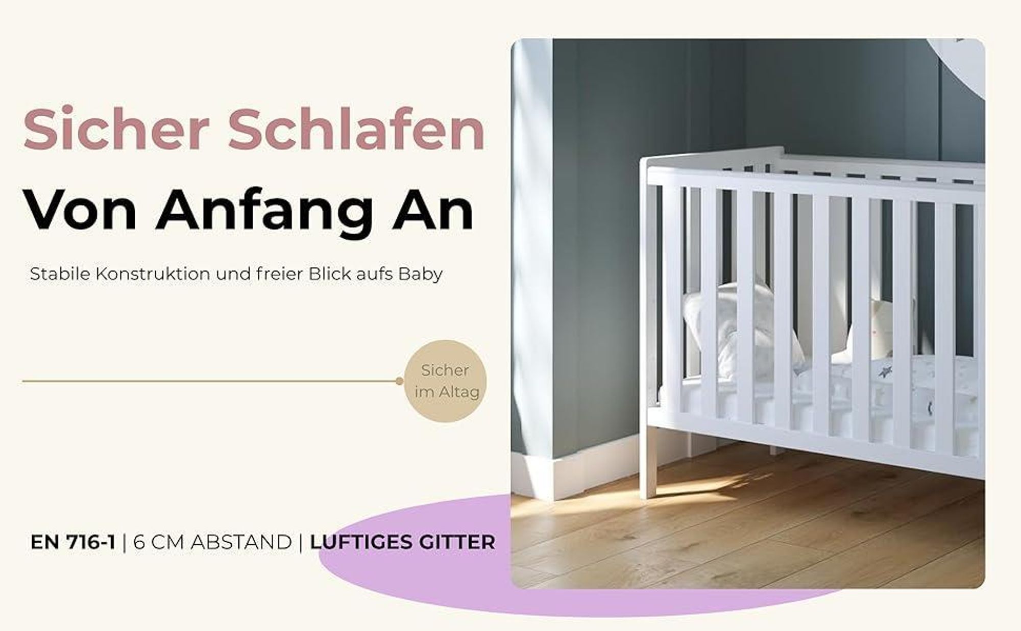 ZEE BAMBI Kaschmir Babybett 120x60 cm 2in1 mit Umbaubarriere Klassisches Gitterbett 3-Fach Höhenverstellbar Kinderbett mit Beißschutz