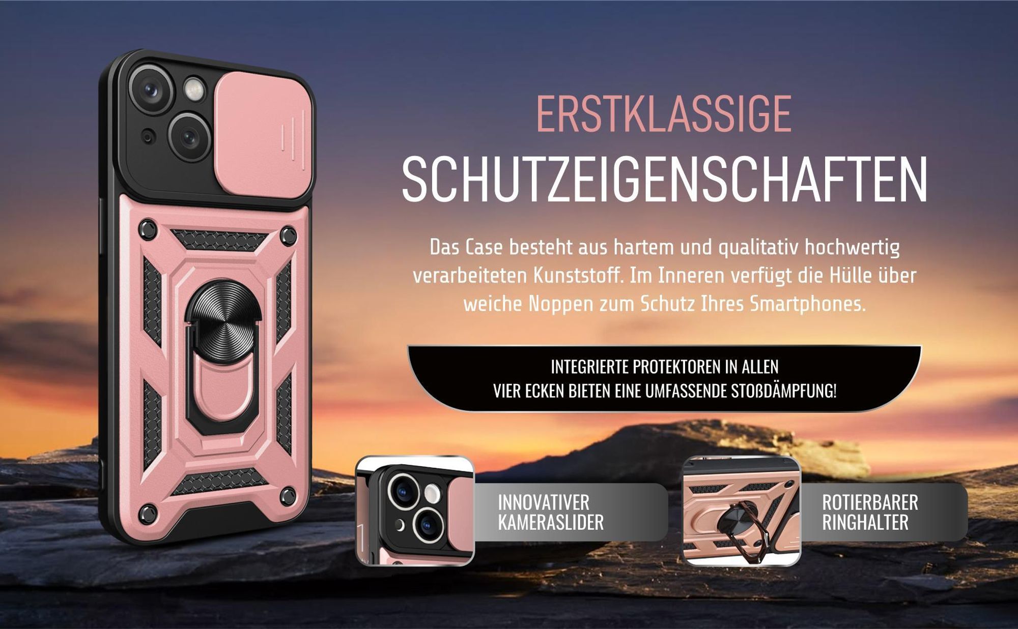 Handycase in Rosegold für Apple iPhone 15 mit Ringhalter