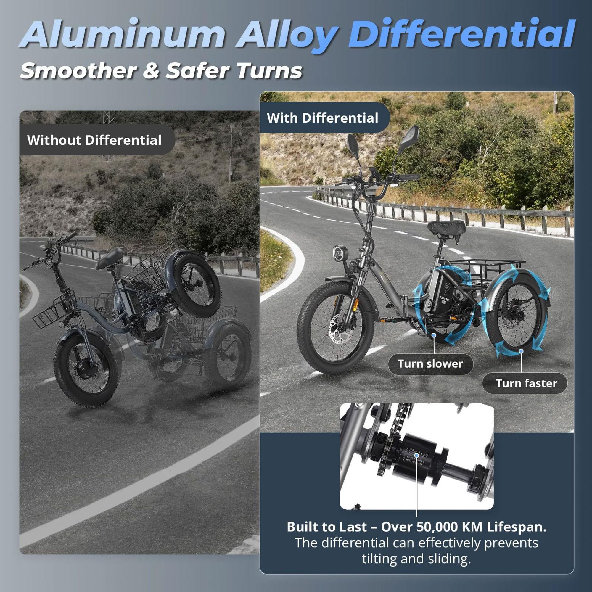 FAFREES F20 Mate trójkołowy E-bike - Bateria 48V21AH 20-Calowe Opony Hamulcami Hydraulicznymi - Szary