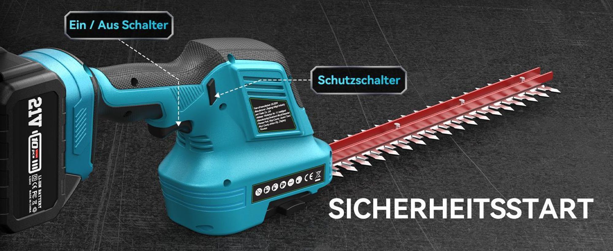 Akku Heckenschere, Elektrische Heckenschere, Heckenschere kabellos, Grasschere mit Akku und Ladegerät