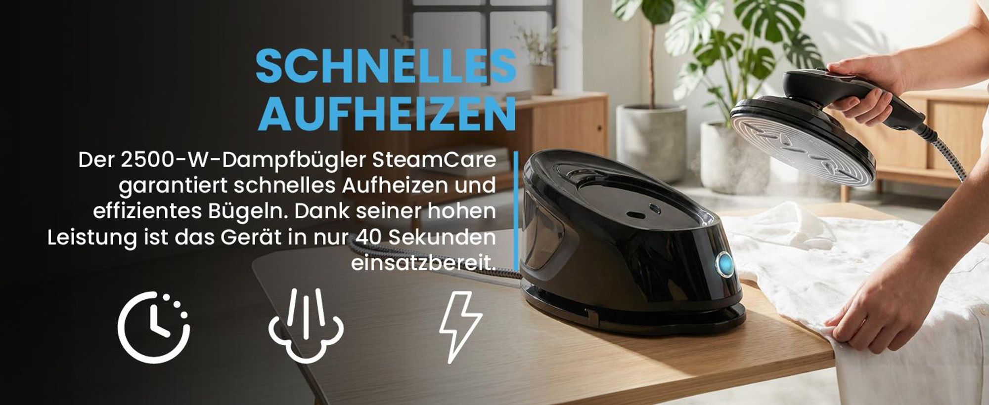 Dampfbügelstation mit Dampf Bügeleisen Maltec SteamCare2500W, 35g/min Dampfaustritt, Wassertank 600ml, Vorheizzeit 40 s, einfache Entkalkung