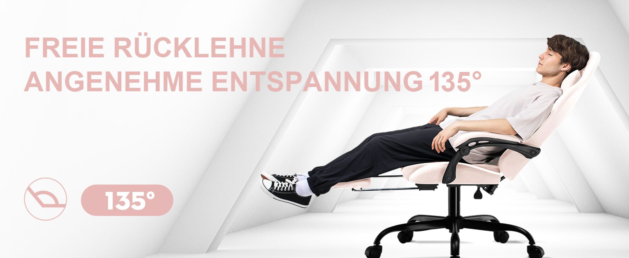 GTPLAYER Gaming Stuhl Ergonomischer Gaming Sessel Schreibtischstuhl mit Stoffoberfläche Atmungsaktiver Bürostuhl Federsitzkissen mit Fußstütze Rosa