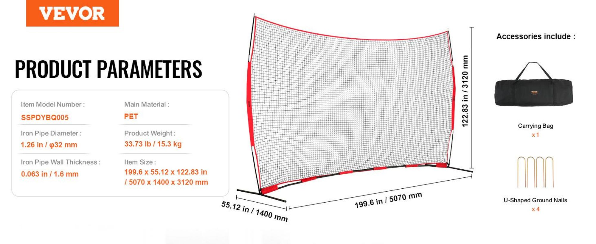 VEVOR Barricade Backstop Netz, 7x7 ft Ball Sport Barriere Netz, Tragbare Übungsgeräte mit Tragetasche, Schutzschirm für Baseball Softball Lacrosse Fußball Hockey Training, für den Garten