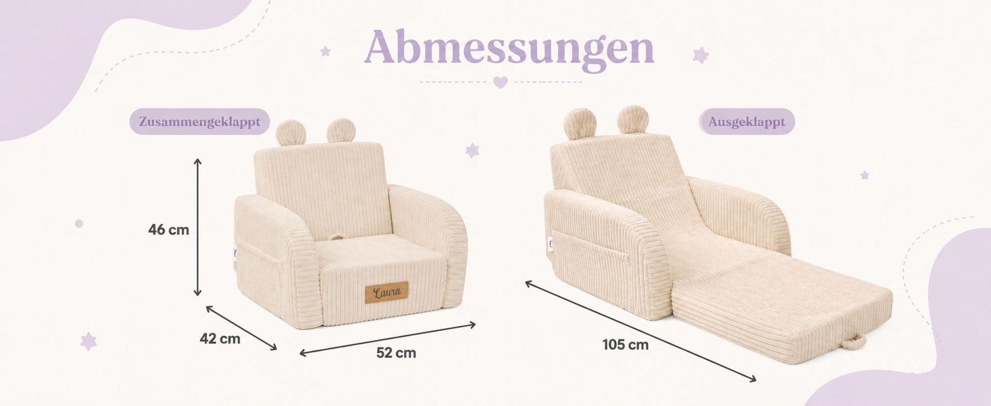 Flumi Kindersessel klappbar Kindersofa mit Liegefunktion und abnehmbarem Bezug