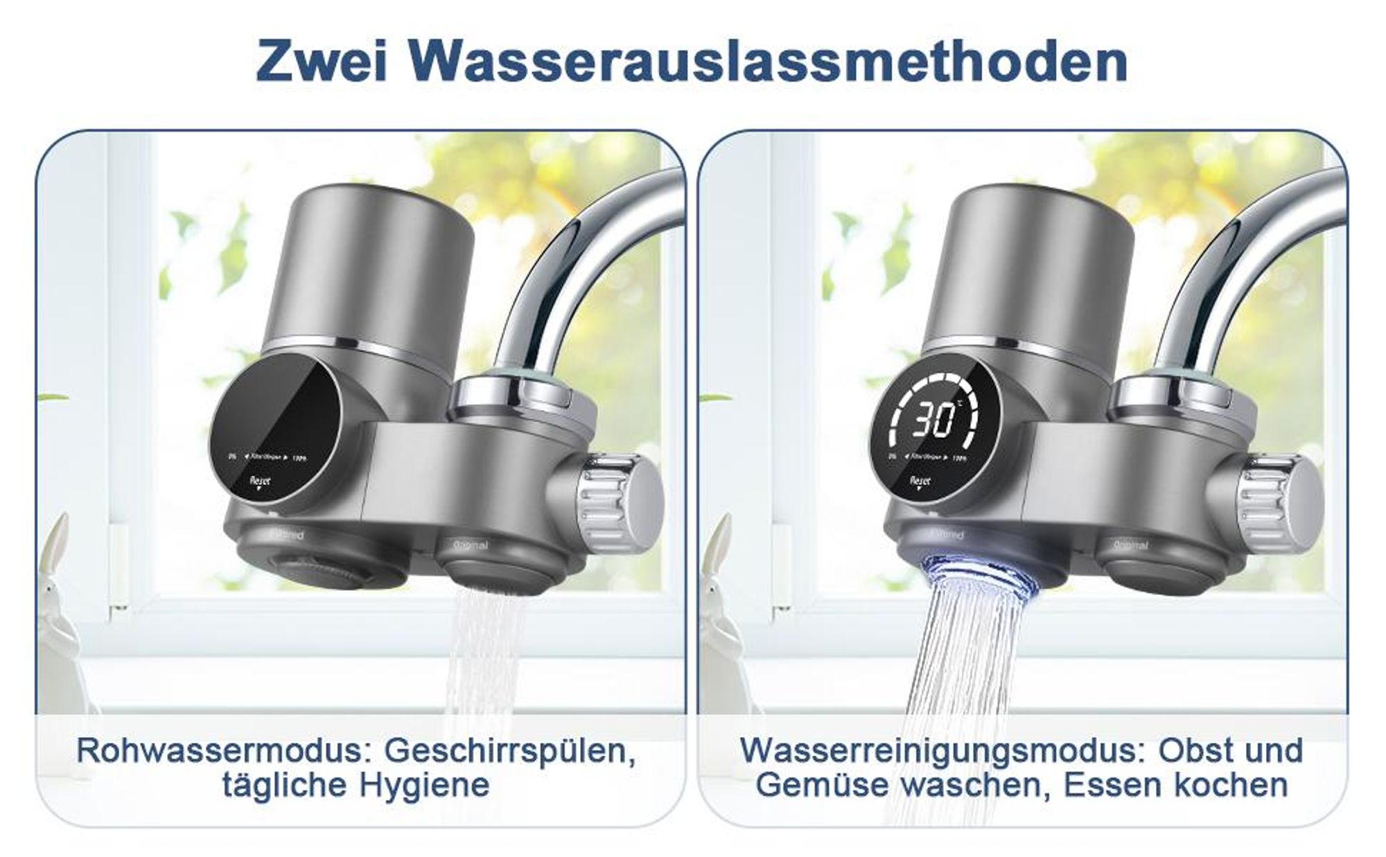 Wasserfilter für Wasserhahn, Edelstahl Leitungswasserfilter, UV-Sterilisation, LED-Display, Entfernt Chlor, Schwermetalle, Schlechten, Mikroplastik