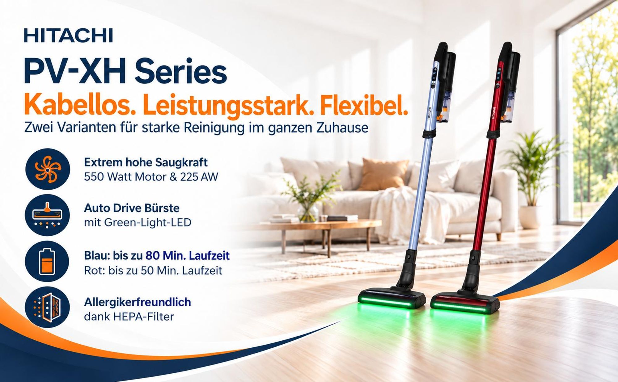 HITACHI PV-XH 4 PL AR 2in1 Akku-Handstaubsauger (50 Min. Laufzeit, LED, HEPA, inkl. Standfuß mit integrierter Ladestation & Zubehörhalterung)