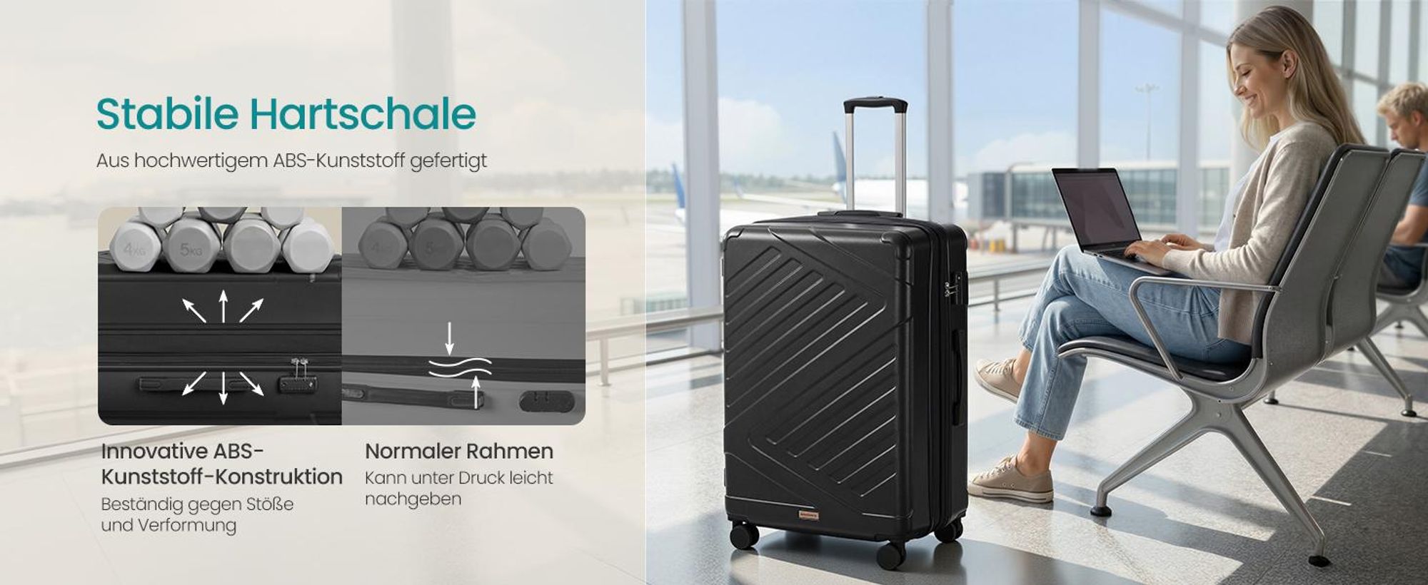 SONGMICS Koffer, Hartschalenkoffer mit TSA-Schloss und Koffergurt, erweiterbar, XL, 75 cm, für Urlaub, 4 Rollen, schwarz