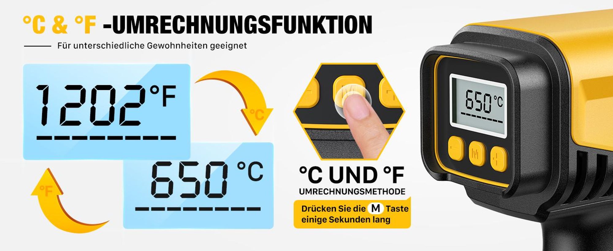 Heißluftpistole, LCD-Digitalanzeige, 50-650℃ temperaturregelbar, Luftstrom einstellbar, Überlastschutz, für Basteln, Schrumpfen, Lackentfernung