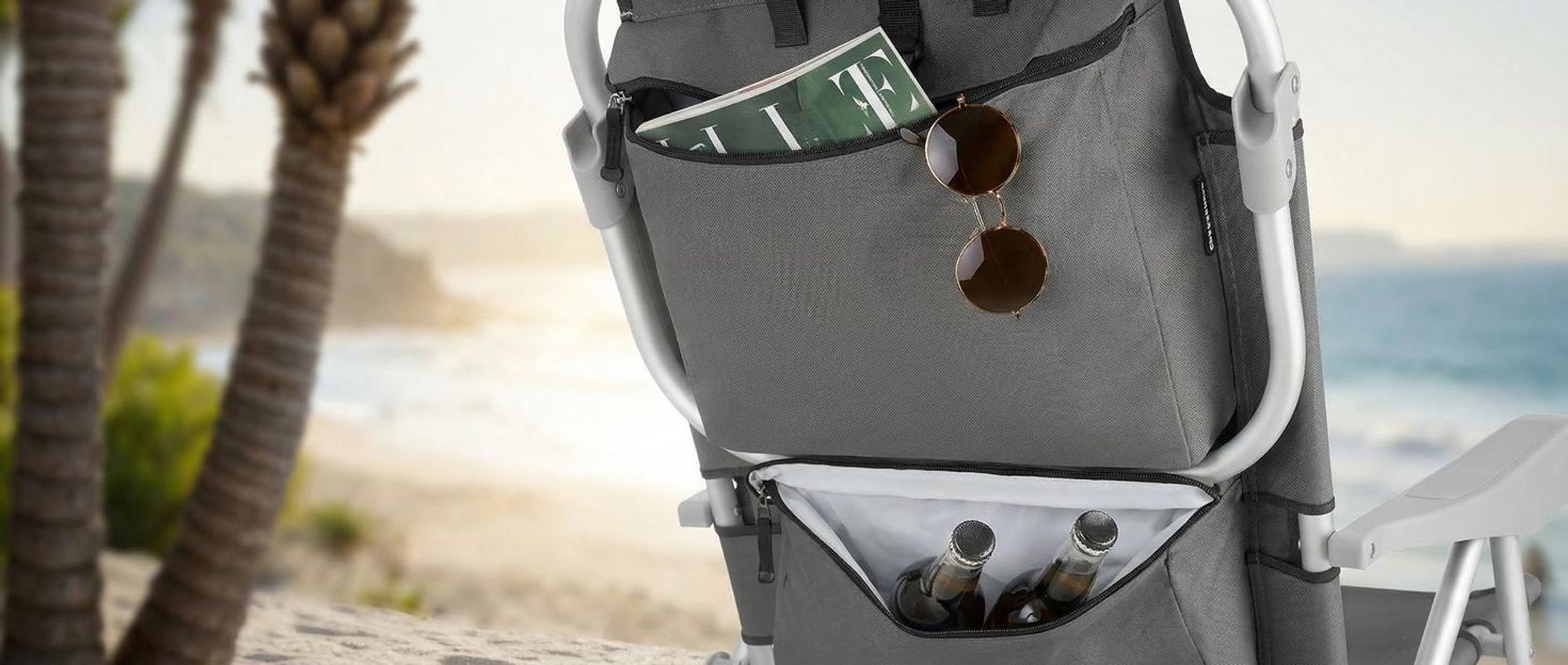 tectake® Aluminium Strandstuhl Coral klappbar, mit Rucksackfunktion rückseitige Kühltasche und Aufbewahrungstasche