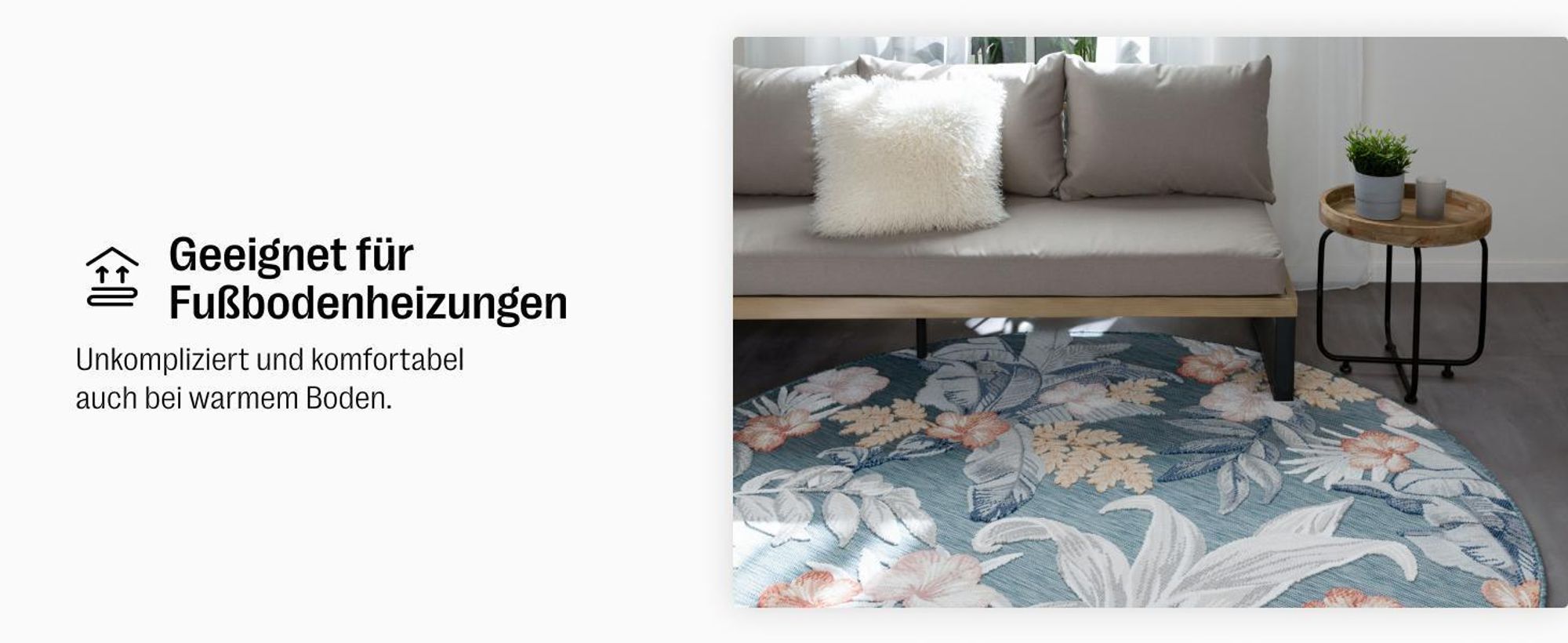 benuta In- & Outdoor Teppich Flora Creme 120x170 cm Teppich Wohnzimmer Outdoorteppich Rechteckig Muster Kurzflor