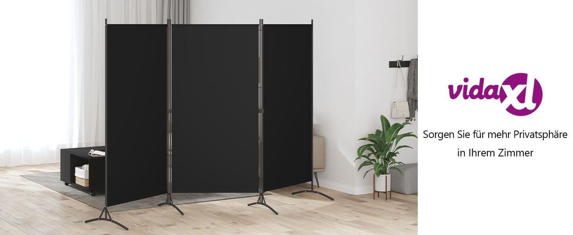 vidaXL 3-tlg. Raumteiler Schwarz 260x180 cm