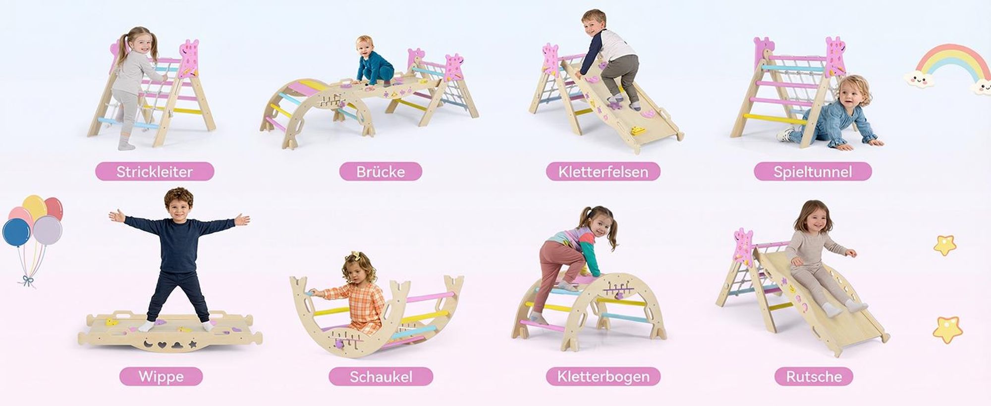 COSTWAY Dreieck-Kletterset, faltbares Dschungelturngerät mit Bogen, Rampe, Kletterer, Blöcken&Labyrinthspiel, Holz-Spielzeug, Montessori-Spielzeug