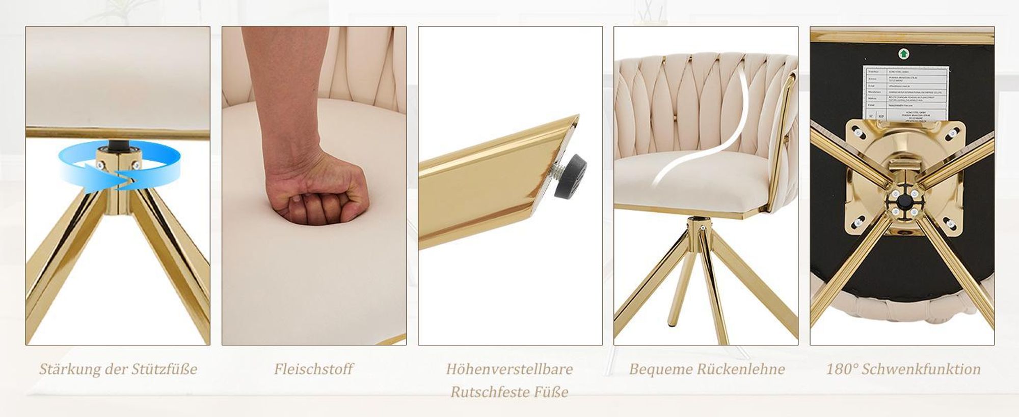 LVHOM Esszimmerstuhl drehbar mit Samtbezug, 180° Schwenkfunktion Polsterstuhl 2er Set mit goldenen Metellbeine, bis 150 kg,  für Homeoffice, Schwarz