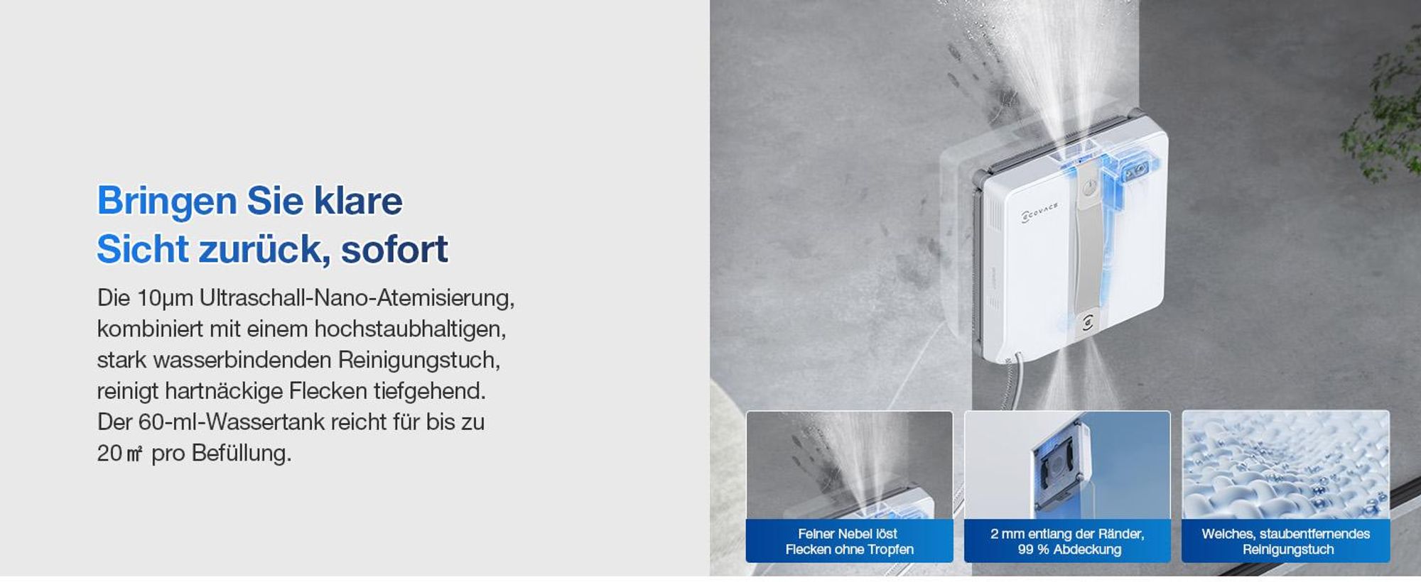 ECOVACS WINBOT Mini Fensterputzroboter Grau