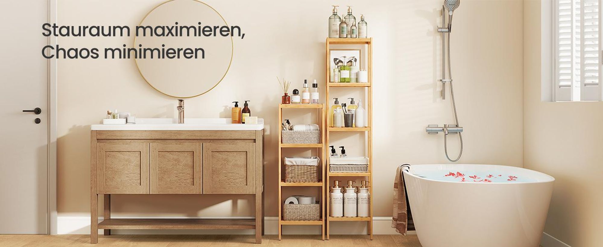 Standregal BCB55Y, 5-stöckiges Badezimmerregal aus Bambus, Standregal