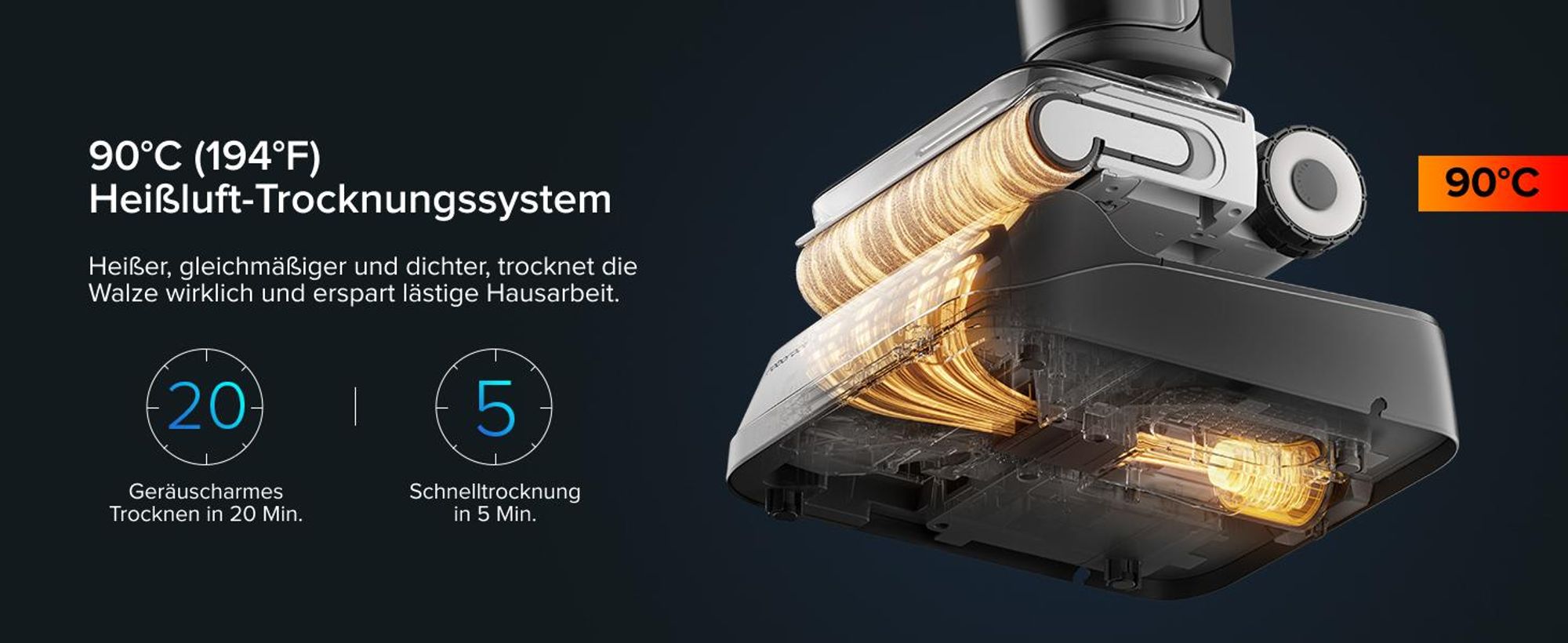 Roborock F25 XT Nass-Trockensauger, 20.000 Pa mit Zero Tangle, 90°C Heißluft-Schnelltrocknung, 180° Flachliegen