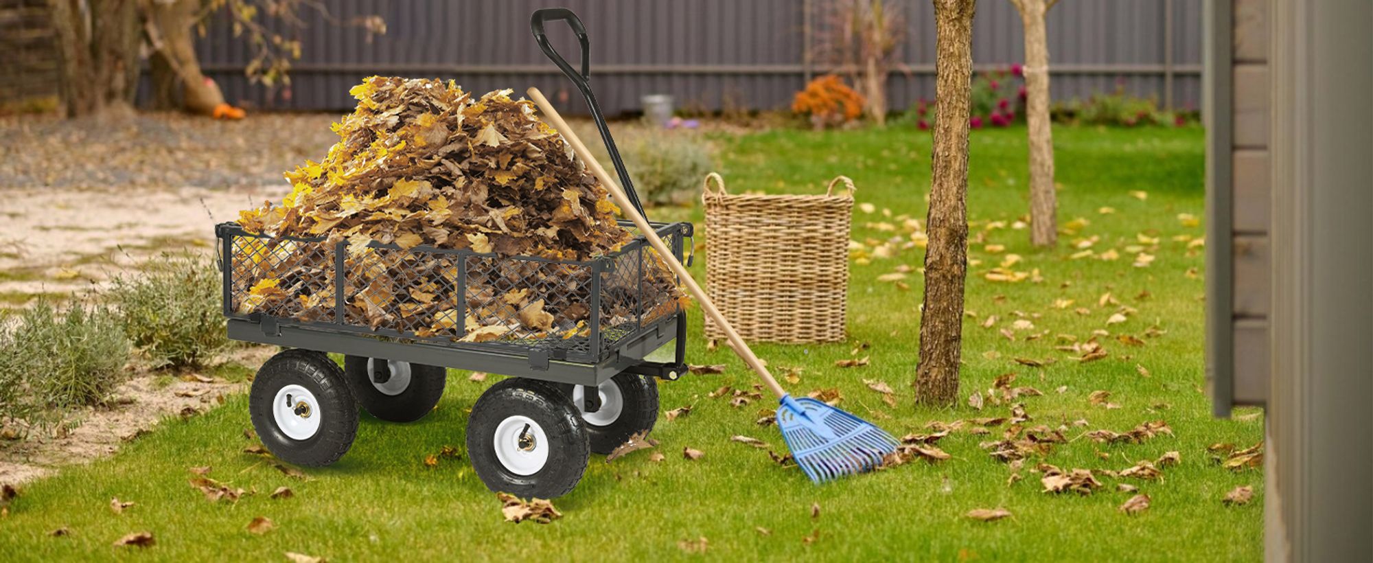 Sekey 300 KG Gartenwagen Gerätewagen Transportwagen mit 10" Vollgummi-Luftreifen, Grau