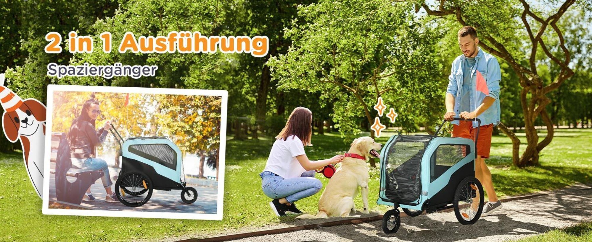 PawHut 2-in-1 Hundeanhänger Fahrradanhänger für Hunde Hundewagen mit Reflektoren