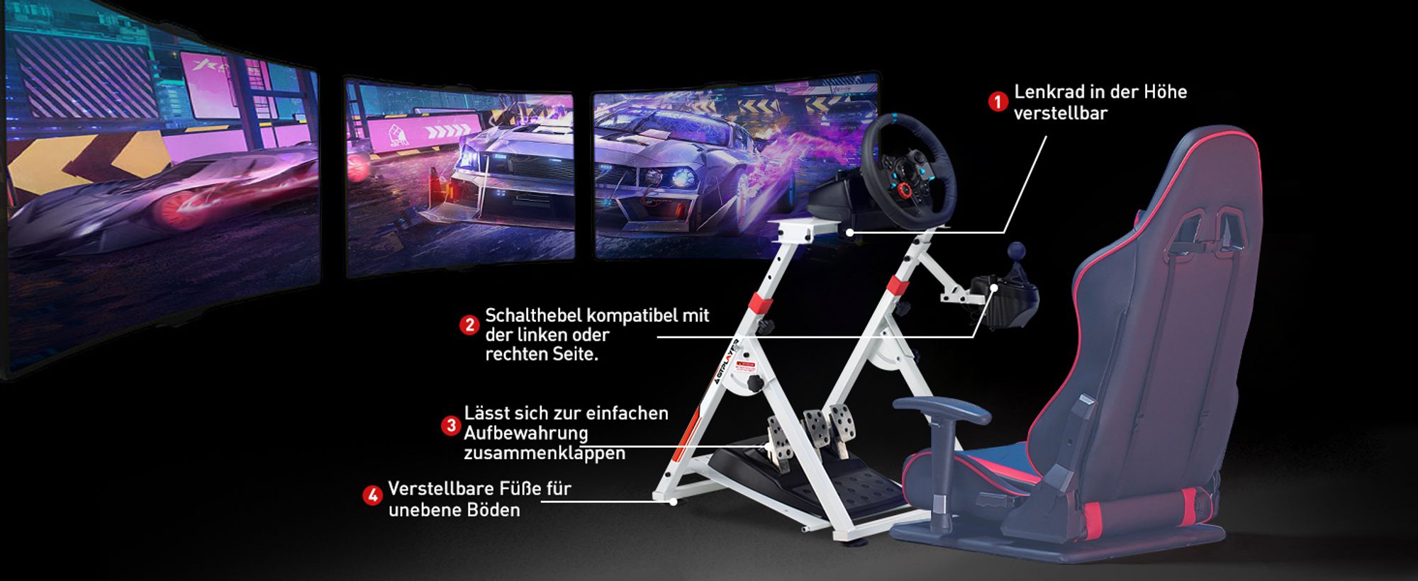 GTPLAYER Lenkradständer für Logitech Lenkrad Gaming Wheel Stand Racing Lenkradständer mit V1 V2 Schalthebelhalterung Neigungsverstellbares Gestell PS4