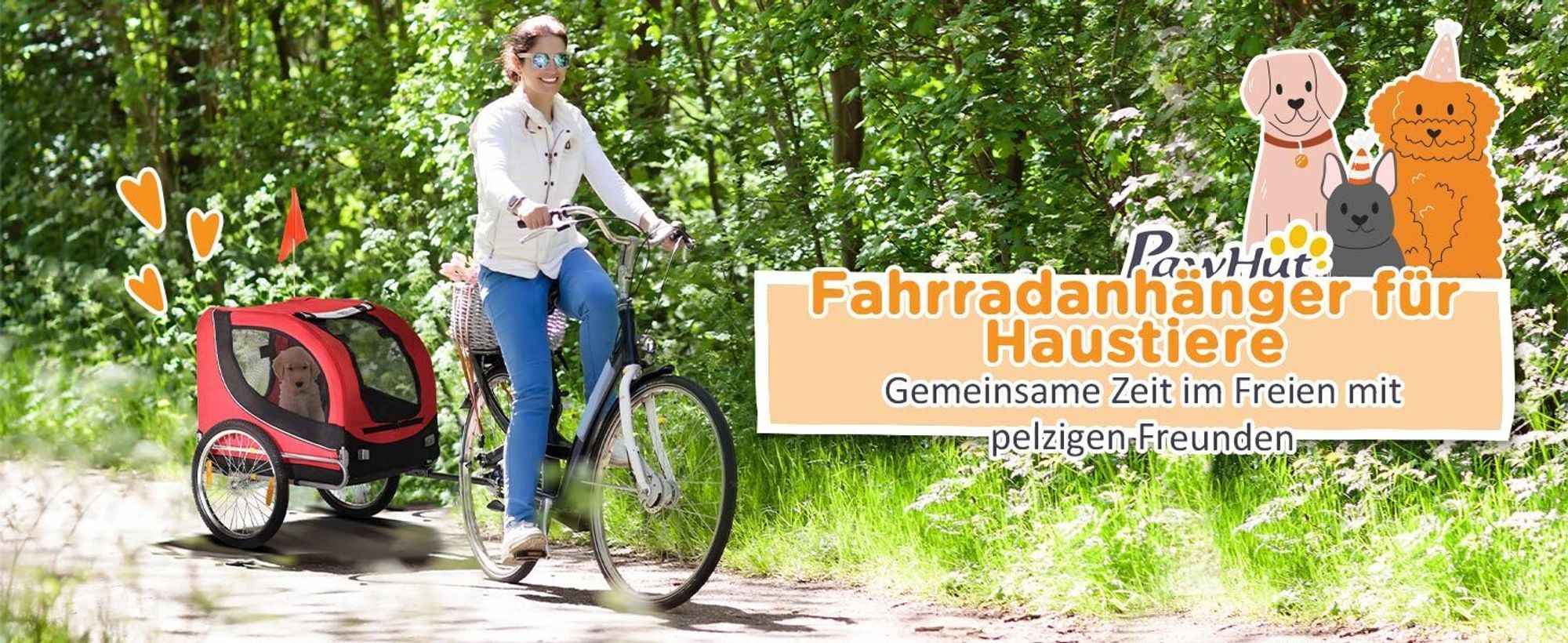 PawHut Fahrradanhänger Hundeanhänger Hunde Fahrrad Tier Anhänger Rot+Schwarz