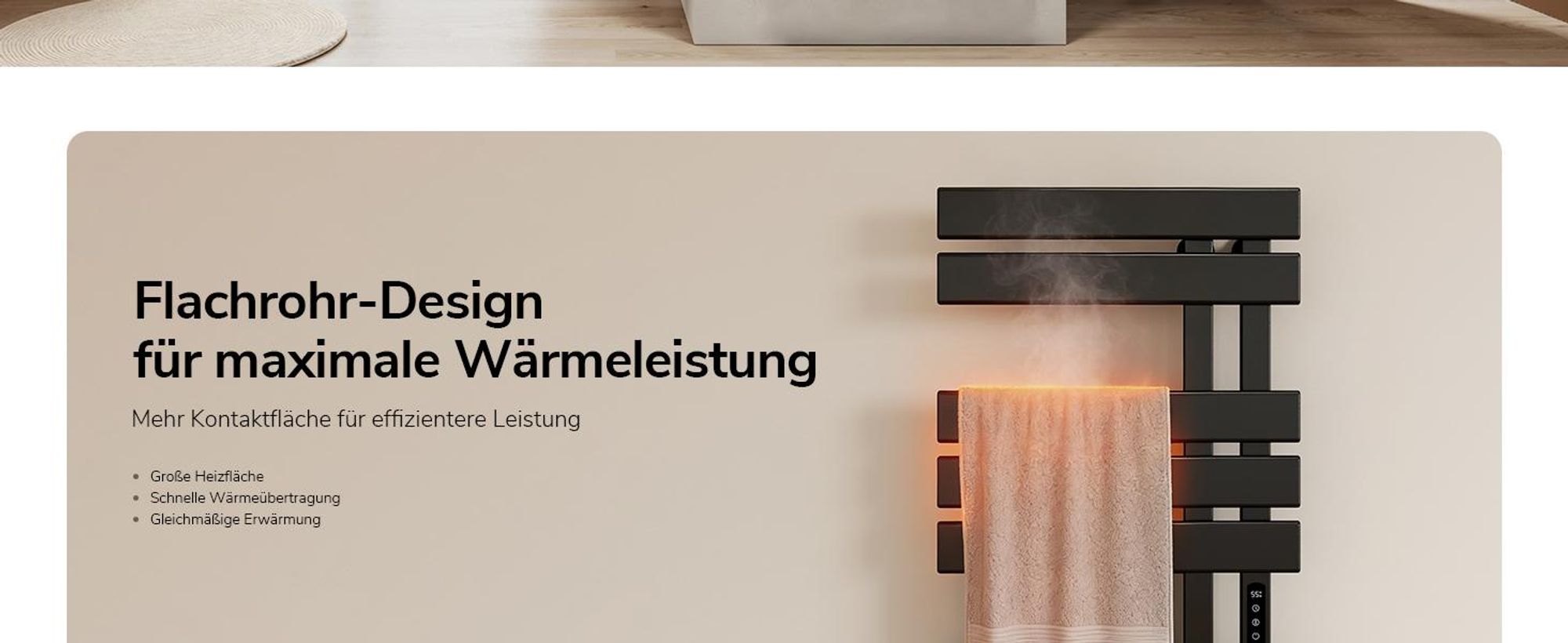 EMKE Elektrischer Handtuchheizkörper, WiFi APP Steuerung LED Touchscreen mit Timer, Handtuchtrockner 100x50cm 320W Schwarz