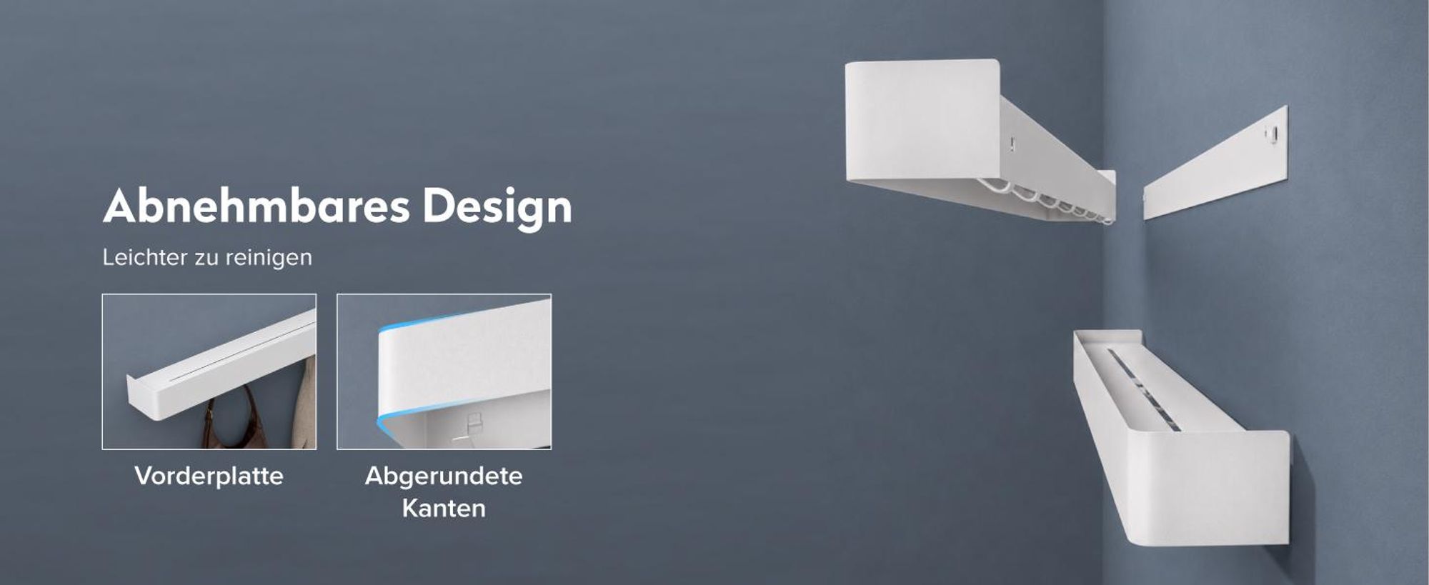 doporro Wandgarderobe mit Ablage, Garderobenleiste 80 cm mit 8 Garderobenhaken, Kleiderhaken Wand ohne Bohren Weiß Reglo-05