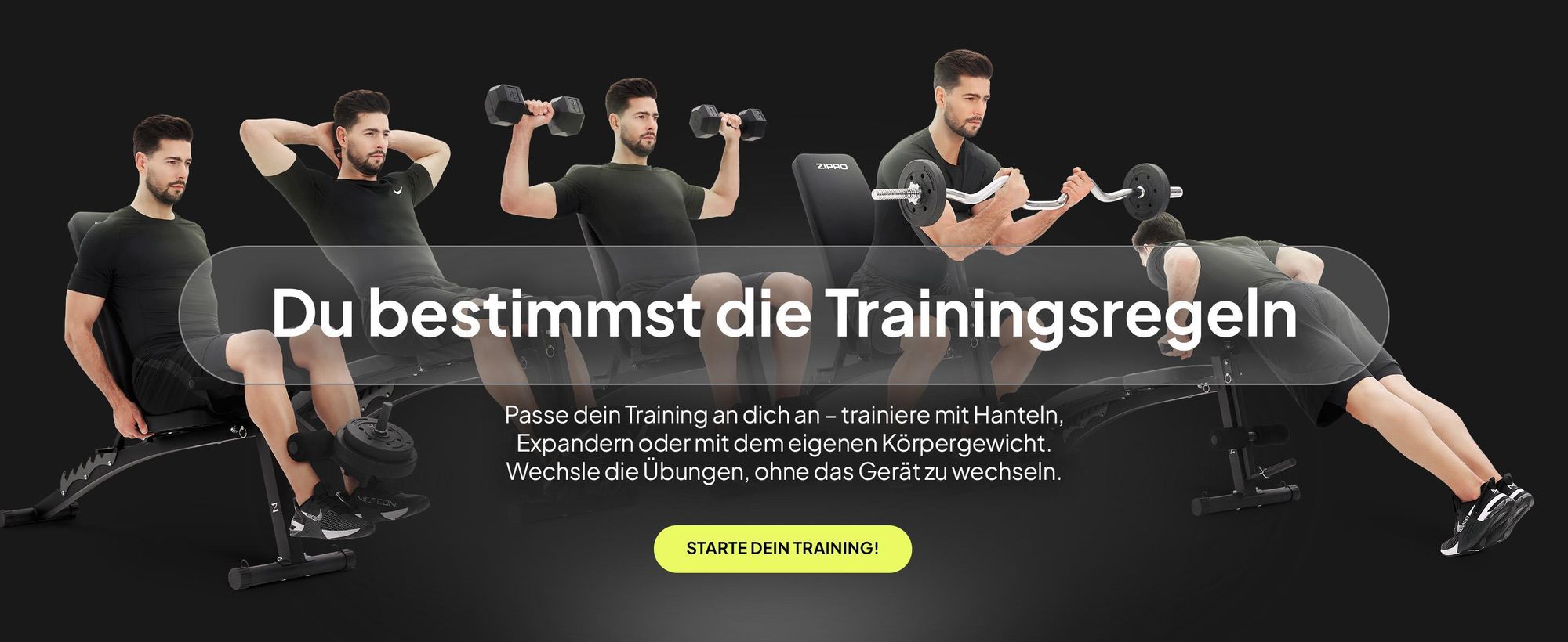 Zipro Volume Multifunktions-Trainingsbank mit Beinpresse und Bizeps-Curlbänke für Ganzkörpertraining, verstellbare Bank, schwarz, Belastbarkeit 230 kg
