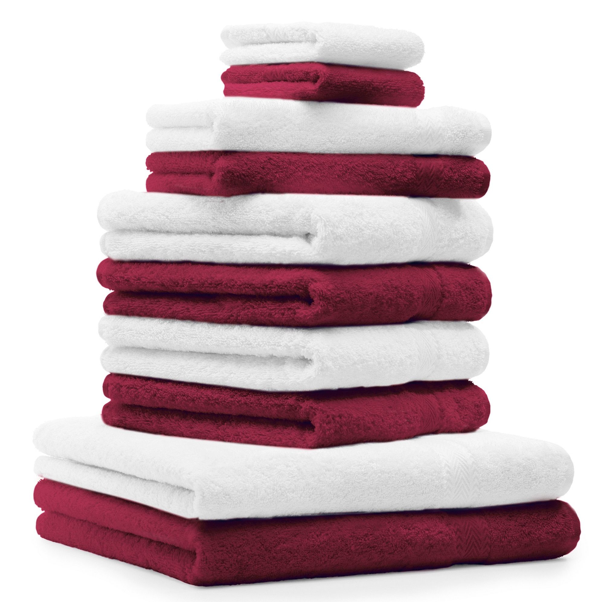 Betz 10-tlg. Handtuch-Set PREMIUM CLASSIC  in dunkelrot und weiss