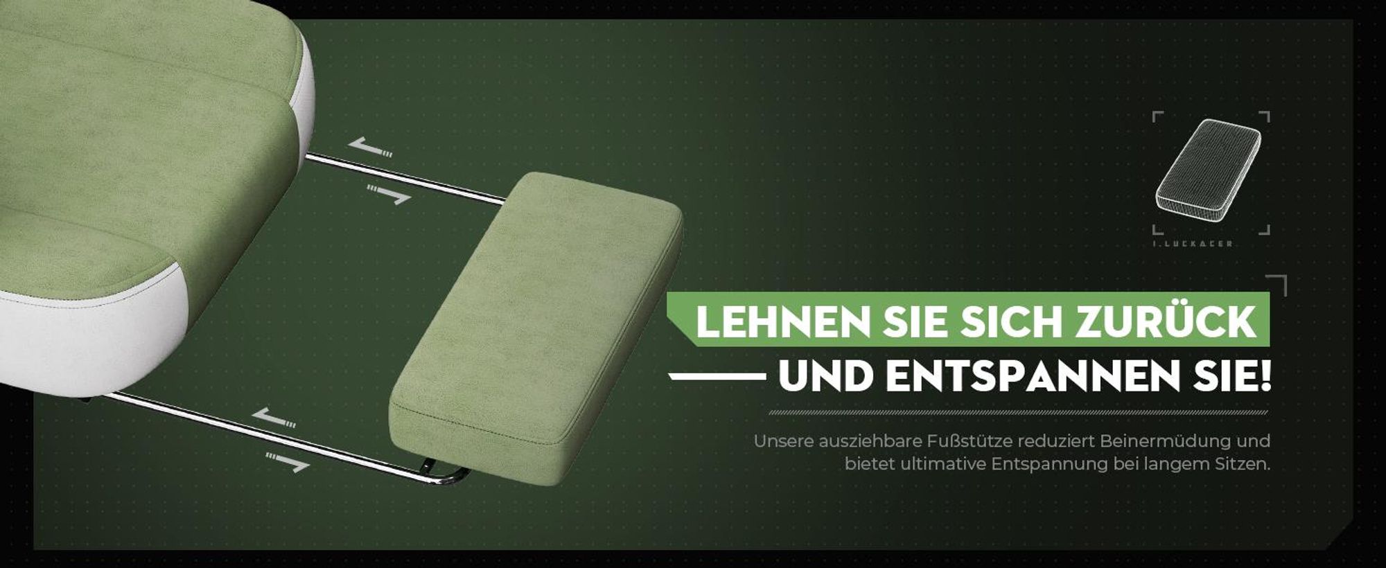 LUCKRACER Gaming Stuhl, Bürostuhl mit verbundenen Armlehnen, Memory-Schaum-Kissen, 90–155° Neigungswinkel und Fußstütze, strapazierfähigem Funktionsge
