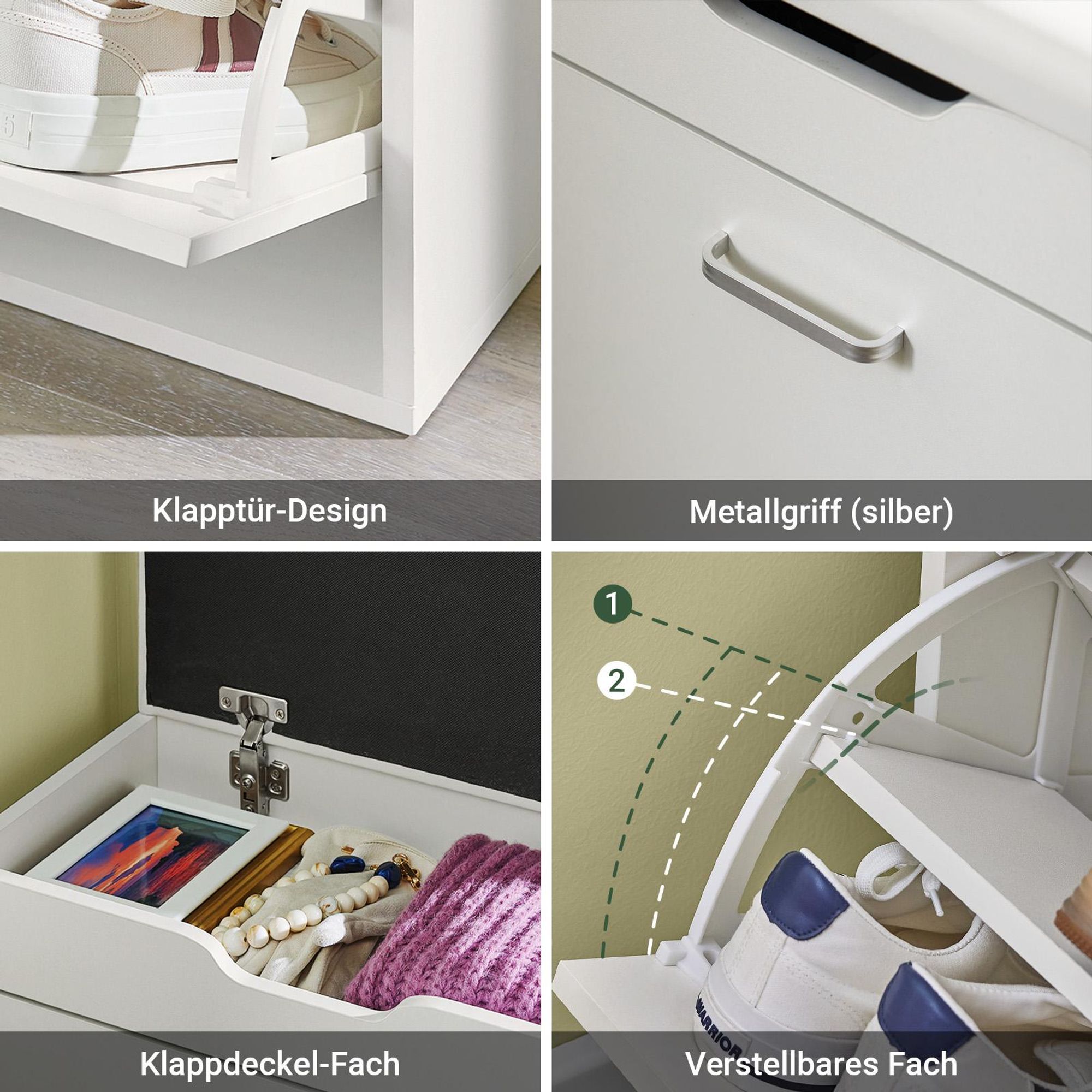 SoBuy Schuhbank mit Sitzfläche und Stauraum, schmale Sitzbank für Flur mit aufklappbarem Fach und Kissen, platzsparende Dielenbank für Eingang FSR95-W
