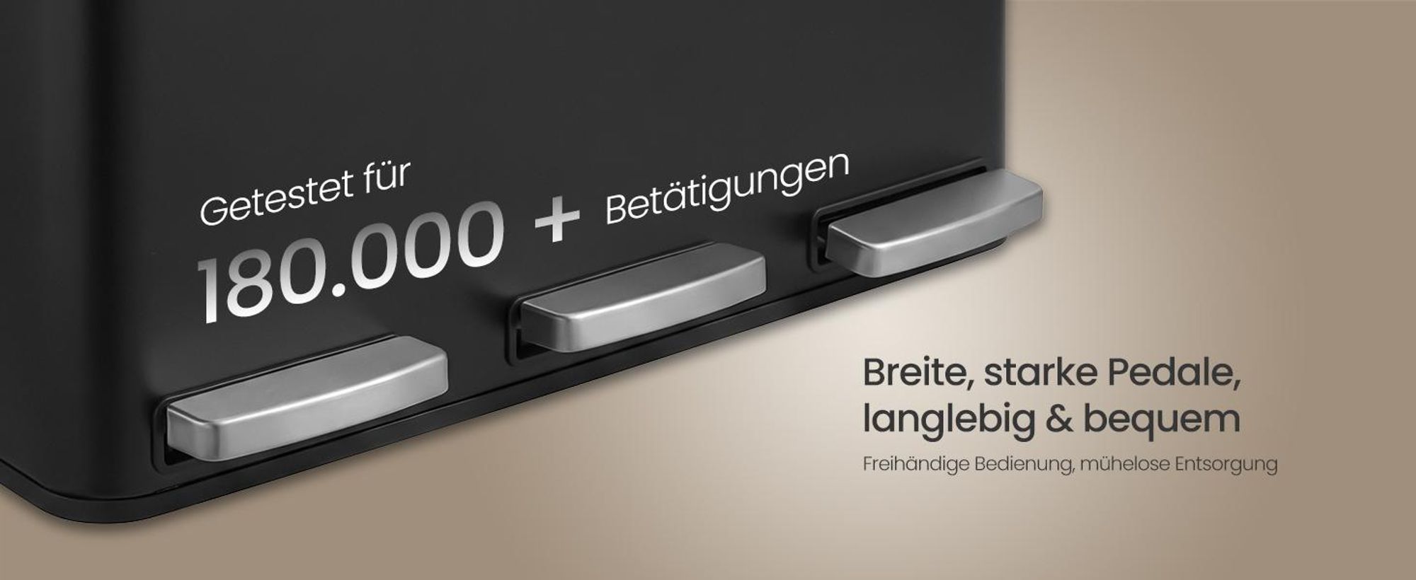 Abfalleimer 3 Fächer, Mülleimer 3 x 18 L, Tretmülleimer Softclose-Deckel, Küche, herausnehmbare Inneneimer, schwarz
