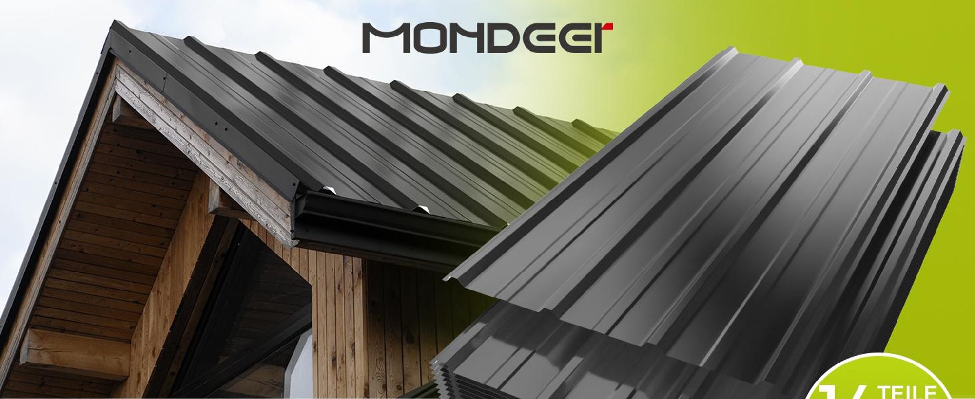 Mondeer Wellplatte Dachplatten 14-tlg Trapezblech-Set, 8,3 m² Abdeckfläche inkl. 100 Schrauben & Montagehandschuh, Feuerverzinkt 105 x 57cm Schwarz