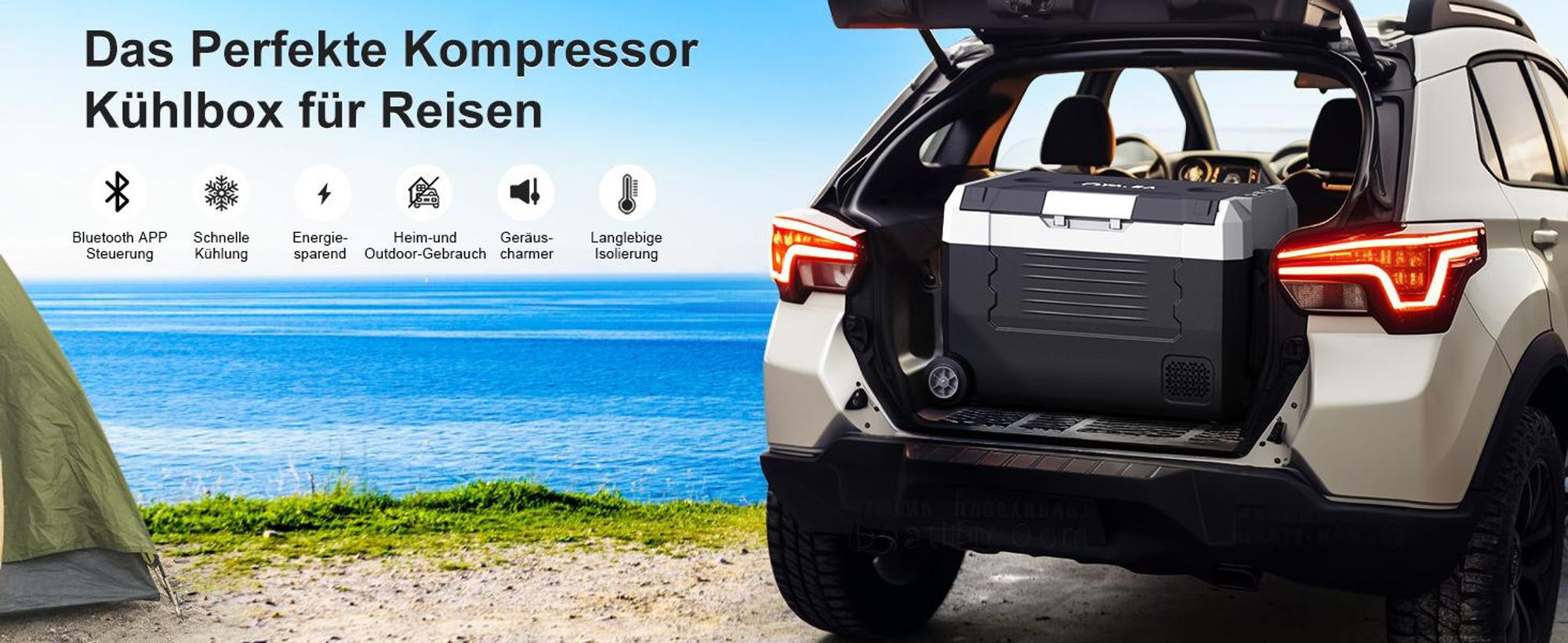 35L Kompressor Kühlbox Elektrisch mit APP-Steuerung, Zwei Zonen Kühlschrank Gefrierbox Tragbarer 12V 230V, für Auto, Camping, Angeln, Lkw, -20℃-20℃