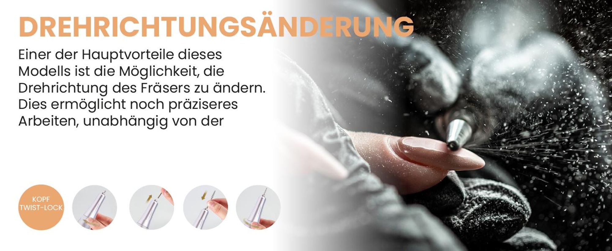 Nagelfräser Maniküre Pediküre mit Station 50W Maltec 350g Batterie 3600 mAh Set Bit Fräser 35000u/min Twist Lock