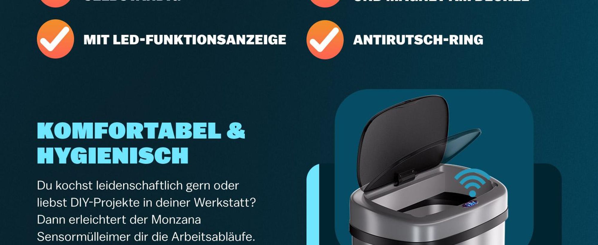MONZANA Sensor Mülleimer Küche Silber