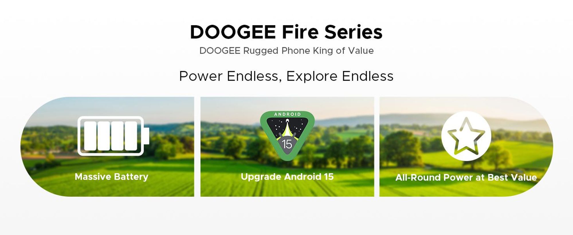 DOOGEE Fire 5 Pro – outdoor smartphone, Android 15, 4G, ochrana IP68/IP69K, 6,6" displej s obnovovací frekvencí 90 Hz, baterie 13000 mAh, nabíjení 18W, 20+128 GB, fotoaparát 13 MP, NFC, čtečka otisků prstů, bez smlouvy