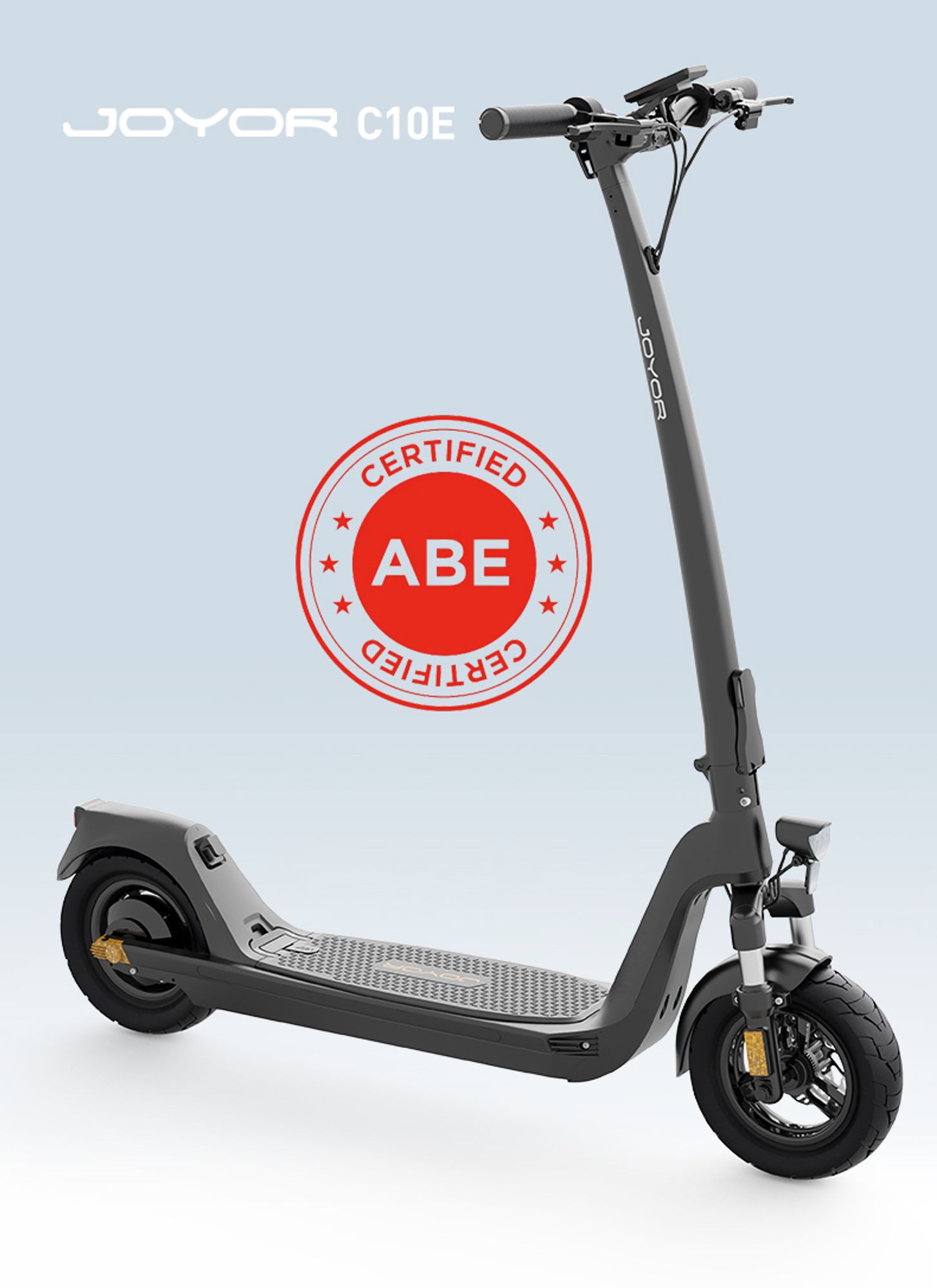 JOYOR C10E Elektroroller - 500W Motor 10.4AH Akku 10 Zoll Reifen ABE- Scheibenbremse - Schwarz