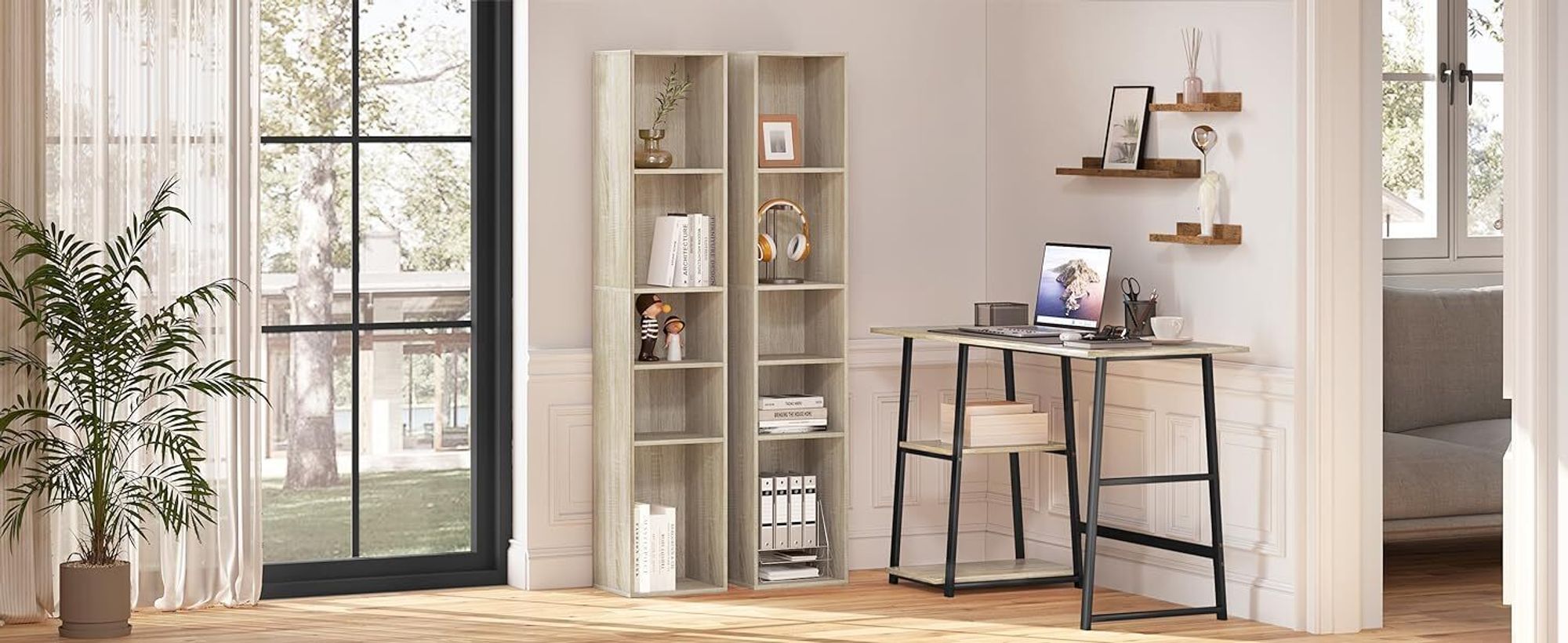 WOLTU Bücherregal, offenes Regal mit 5 Würfeln, Aufbewahrungsregal, Helle Eiche