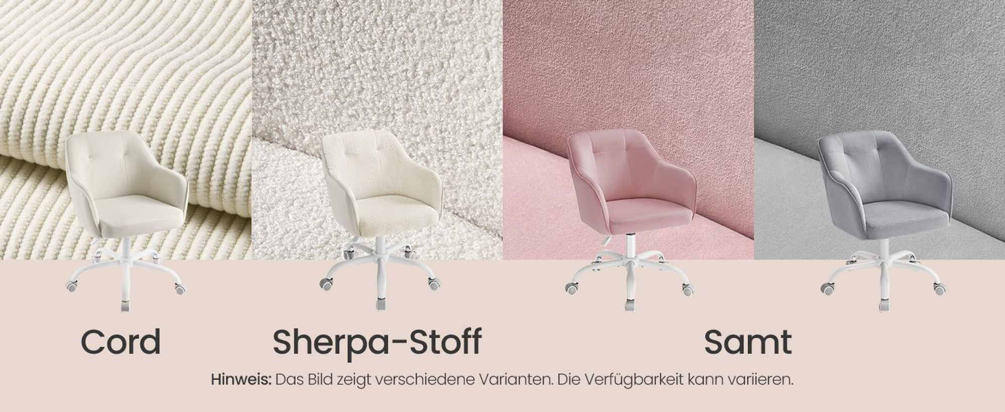 SONGMICS Schreibtischstuhl, höhenverstellbar, drehbar, Cord, für Arbeitszimmer, Schlafzimmer, beige