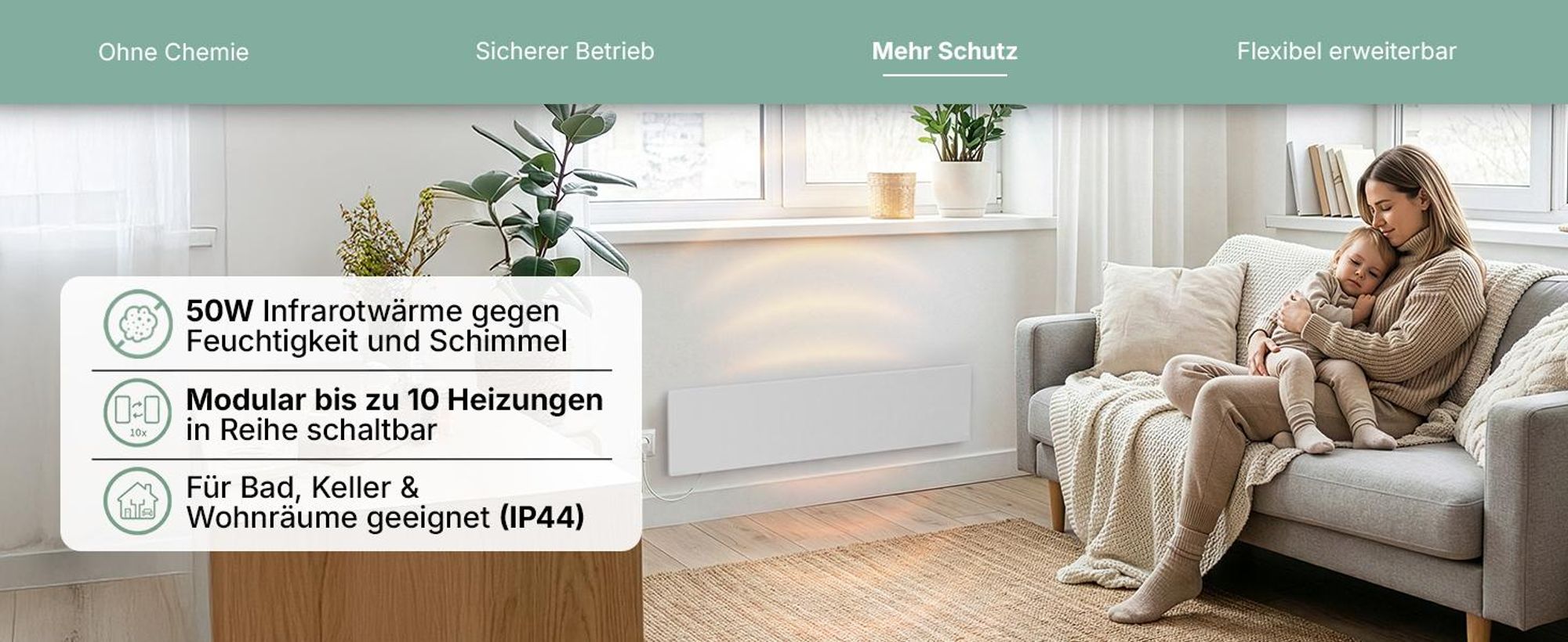 Heidenfeld Anti-Schimmel Heizung | Infrarotheizung - Schimmelentferner - Schimmel Frei - Wandheizung - Badheizung - Schutz ohne Chemie - Einzeln