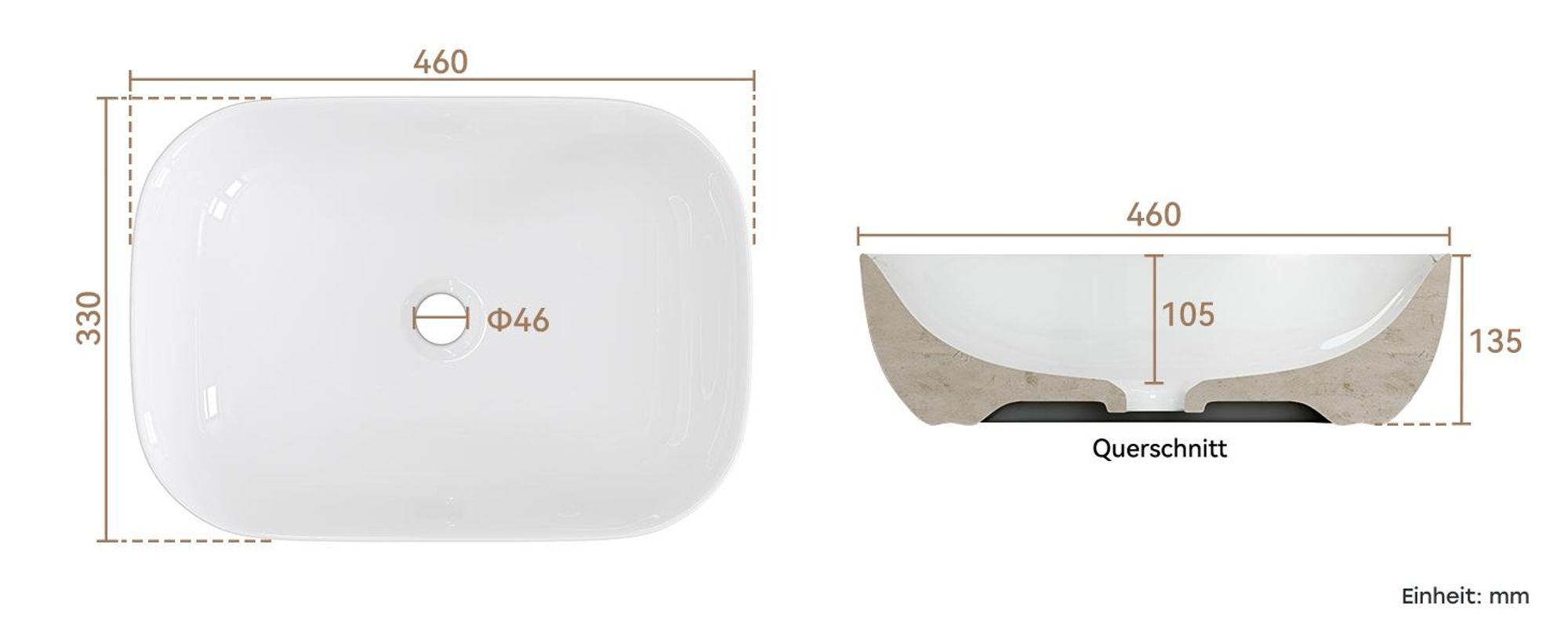 HOROW 46x33 cm Oval Aufsatzwaschbecken Keramik Waschale Badzimmer Weiß Handwaschbecken