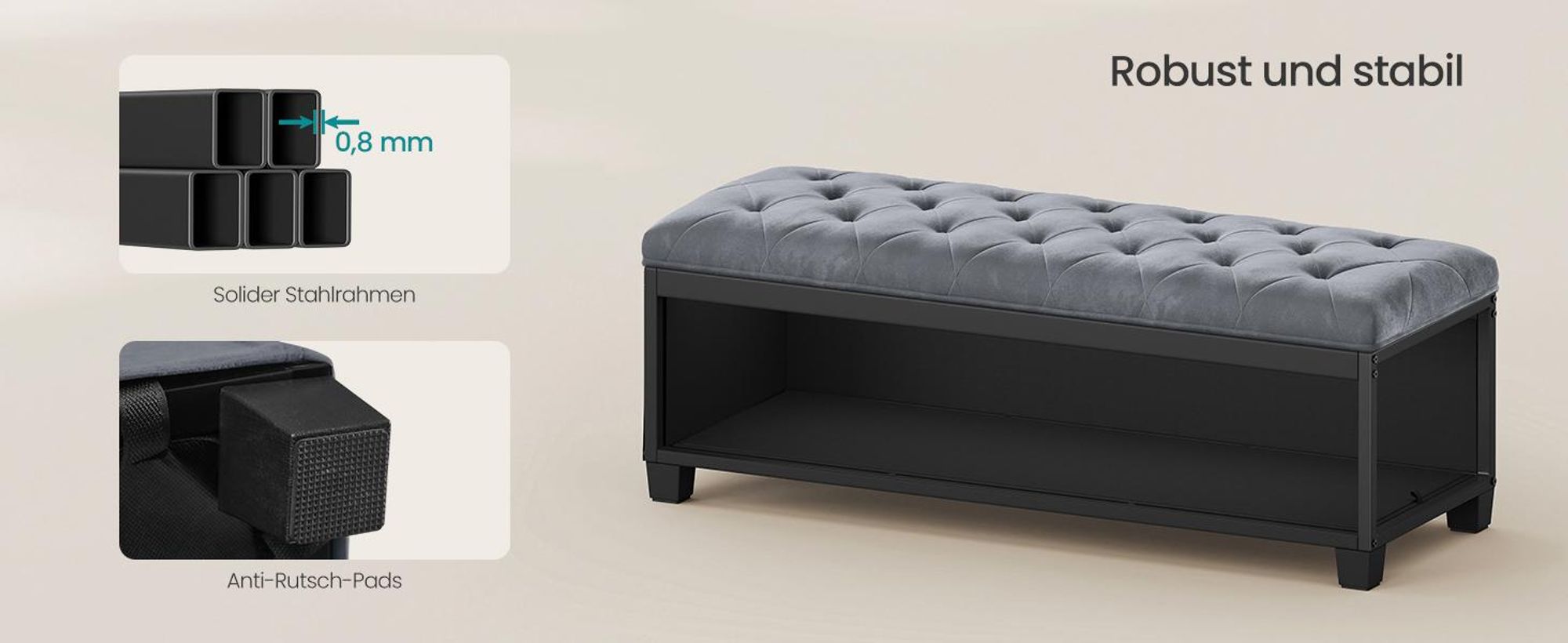 SONGMICS Sitzhocker mit Stauraum, Sitzbank mit Beinen, 40 x 110 x 40 cm Fußbank, Aufbewahrungsbox, bis 300 kg belastbar
