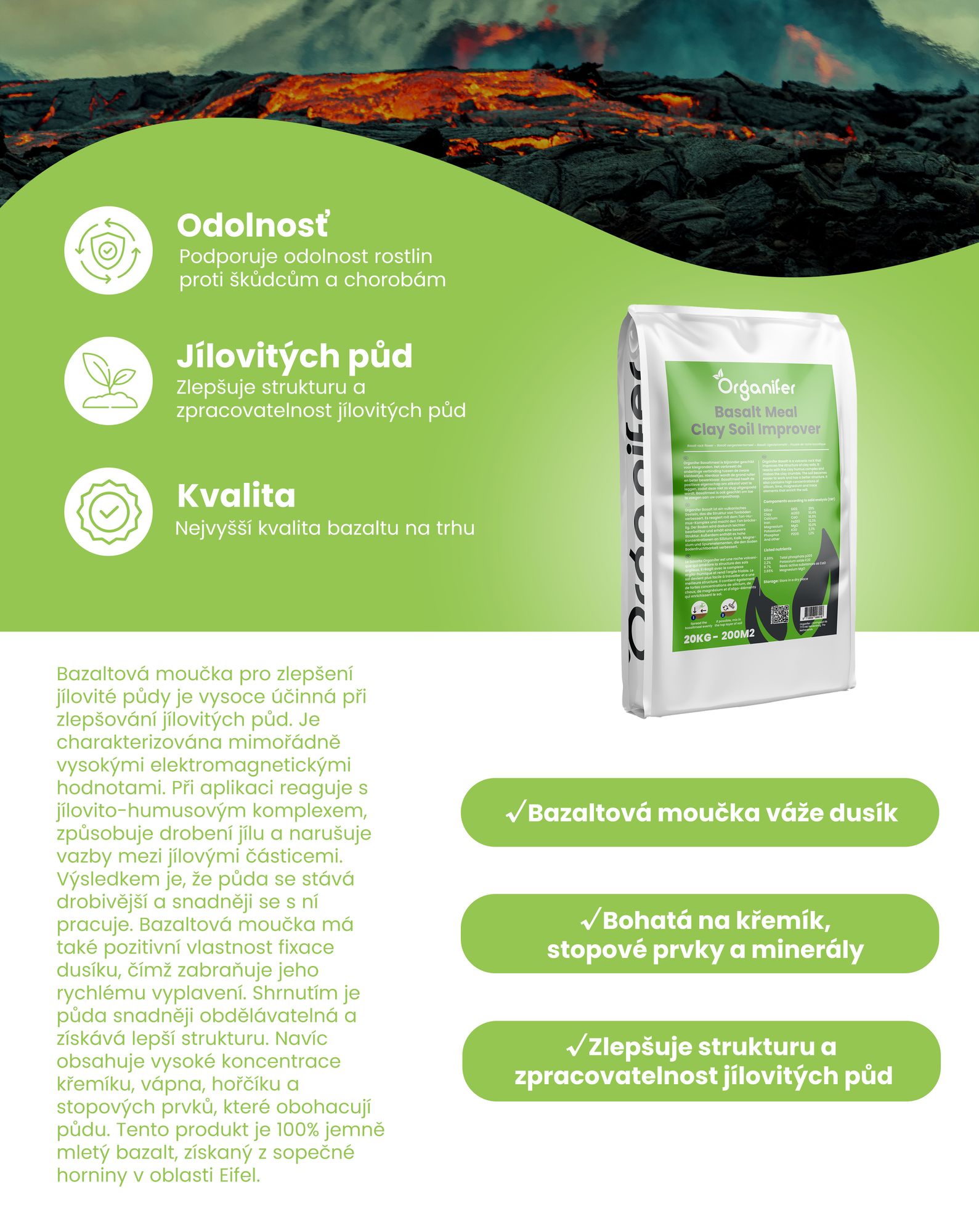 Bazaltová moučka pro zlepšení jílovité půdy (20 kg – pro 200 m2) - Organifer