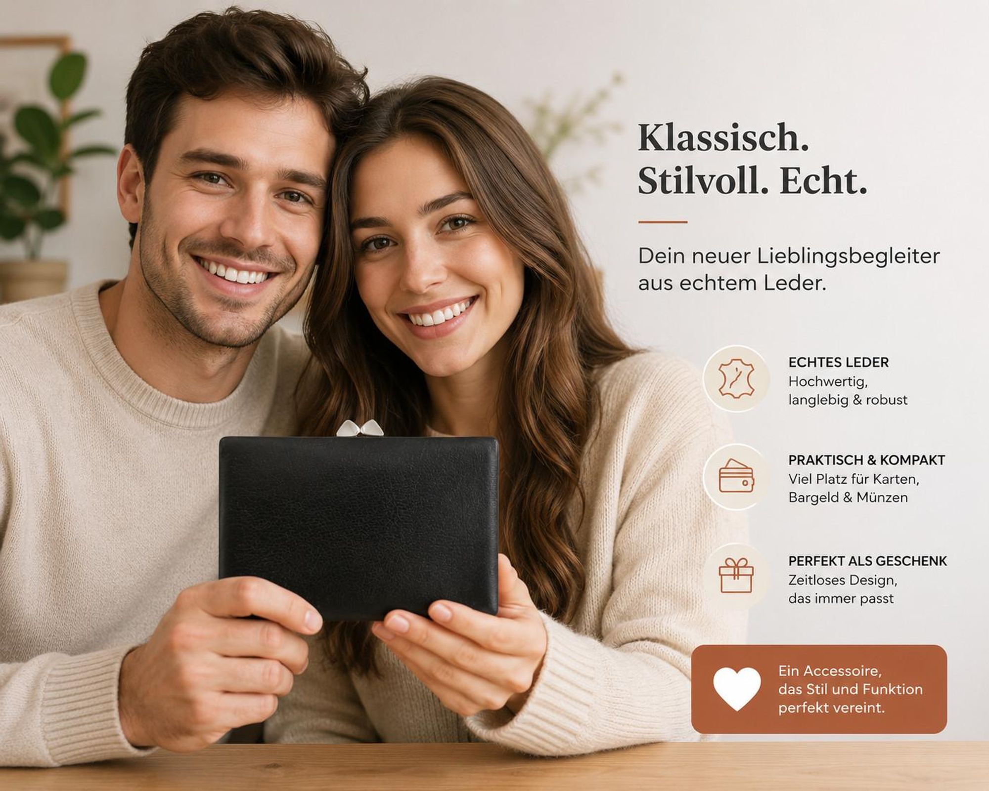 Geldbeutel Geldbörse schwarz klein Portemonnaie echtes Leder Damen Herren