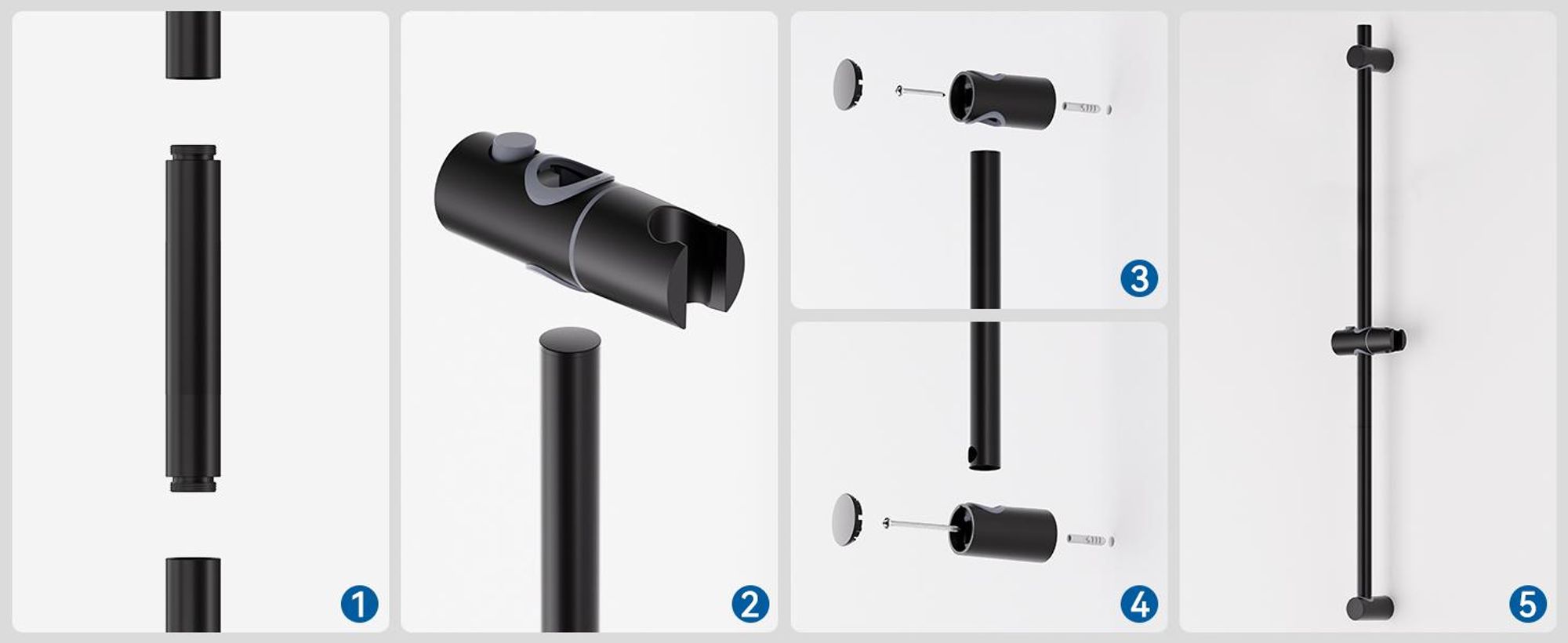 Auralum Duschstange,90 cm Verstellbar,Universelle Duschstange Duschstange  Runde Wandhalterung,schwarz